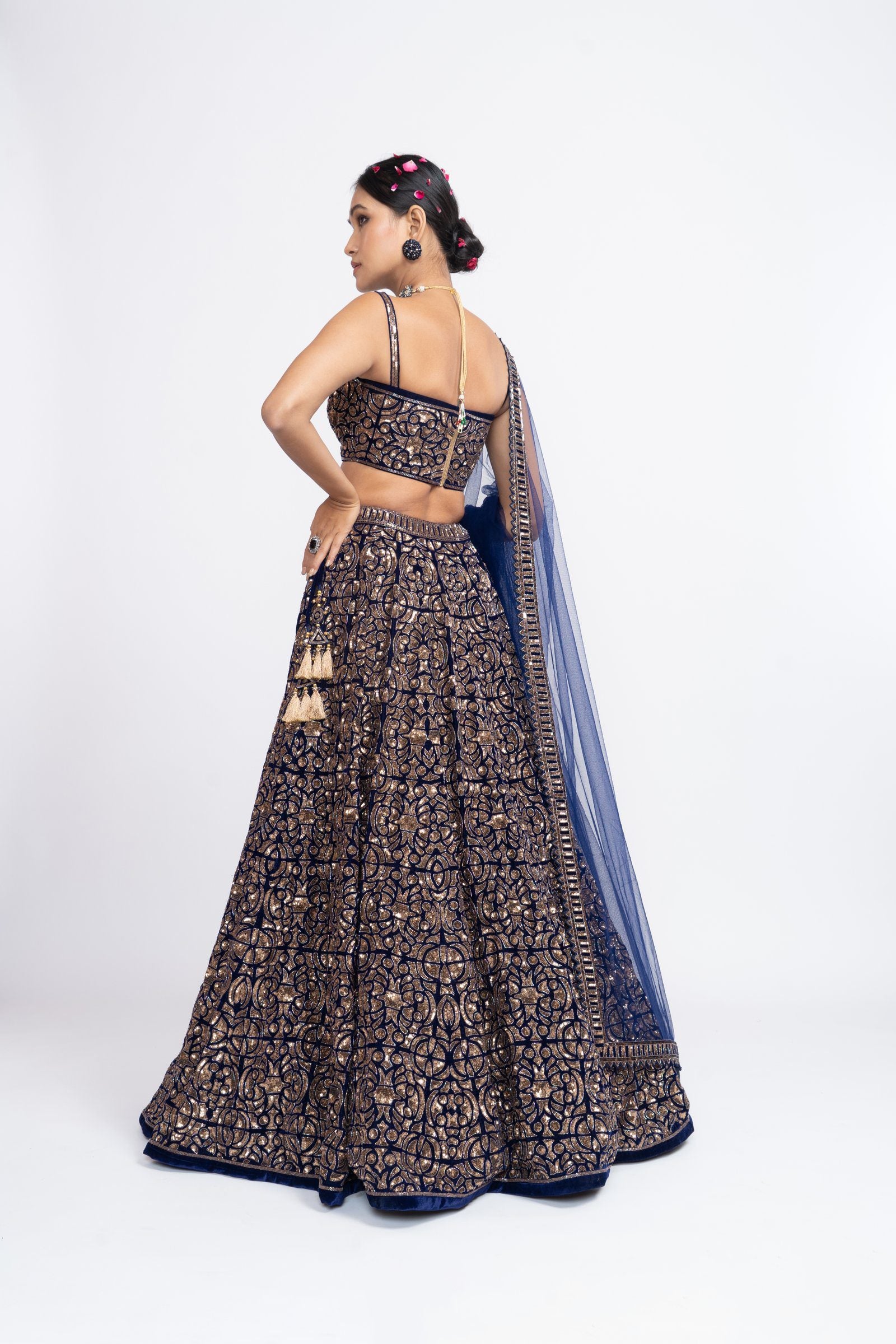 Vvani Vats,VAAW LH 2125,Navy Blue Fully Embroidered Corset Lehenga Set