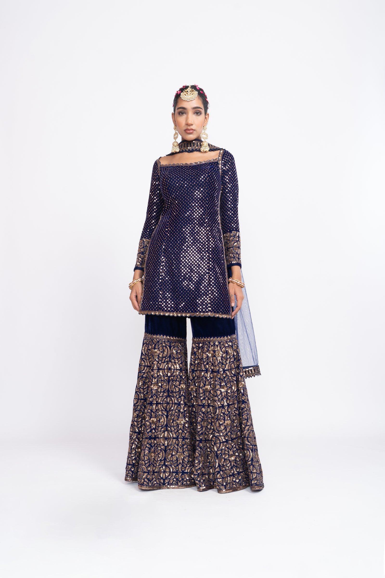Vvani Vats,VAAW KSH 2148,Navy Blue Kurta Sharara Set