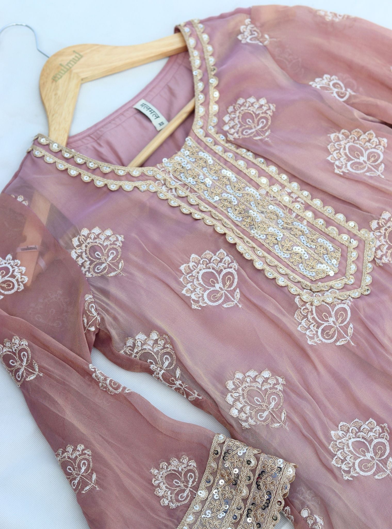 Mulmul Luxe Tissue Kasuri Lilac Kurta With Mulmul Pima Satin Kasuri Lilac Pant