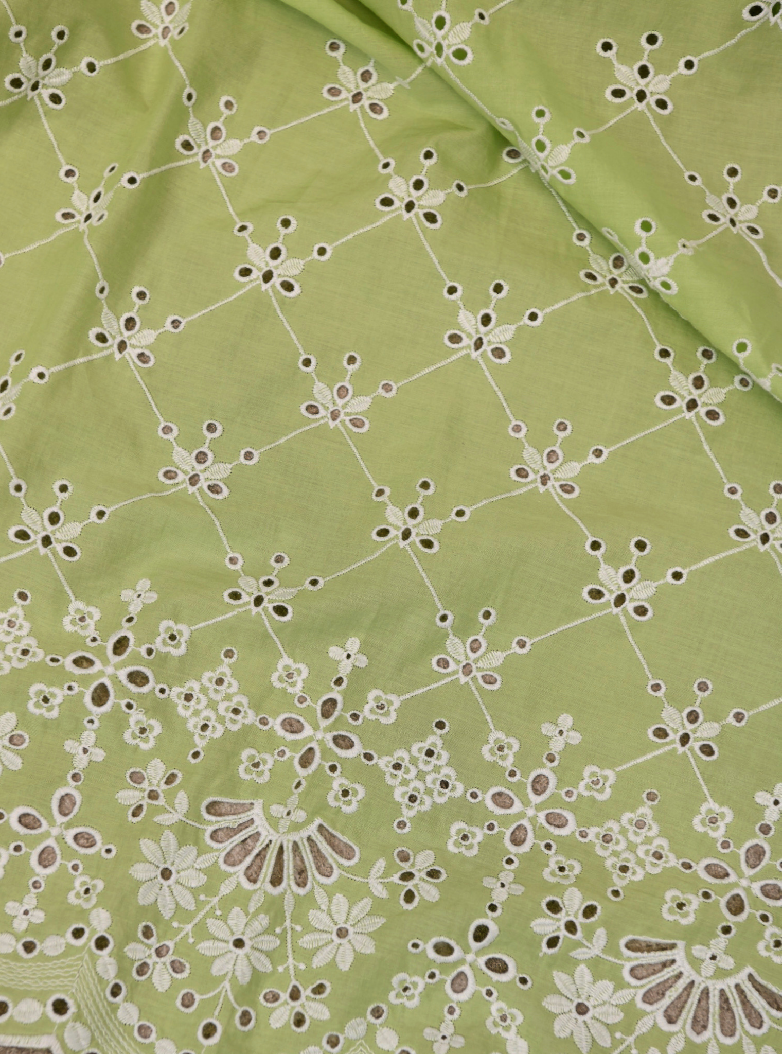 Mulmul Cotton Perth Green Kurta With Multi Lace Slim White Pant