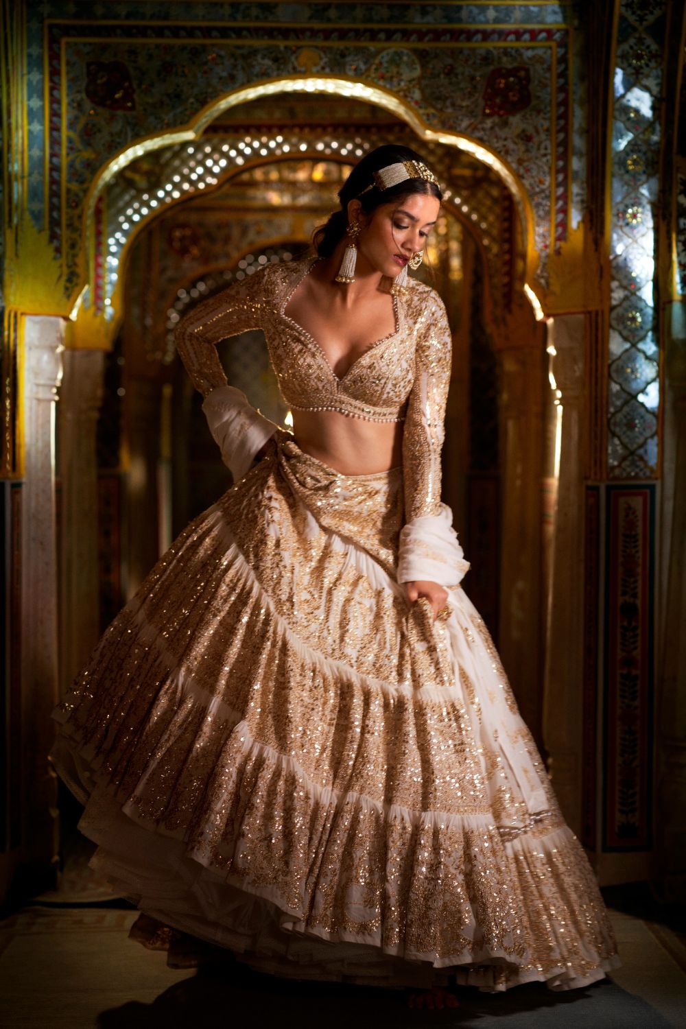 Ivory Multi-Tiered Lehenga Set