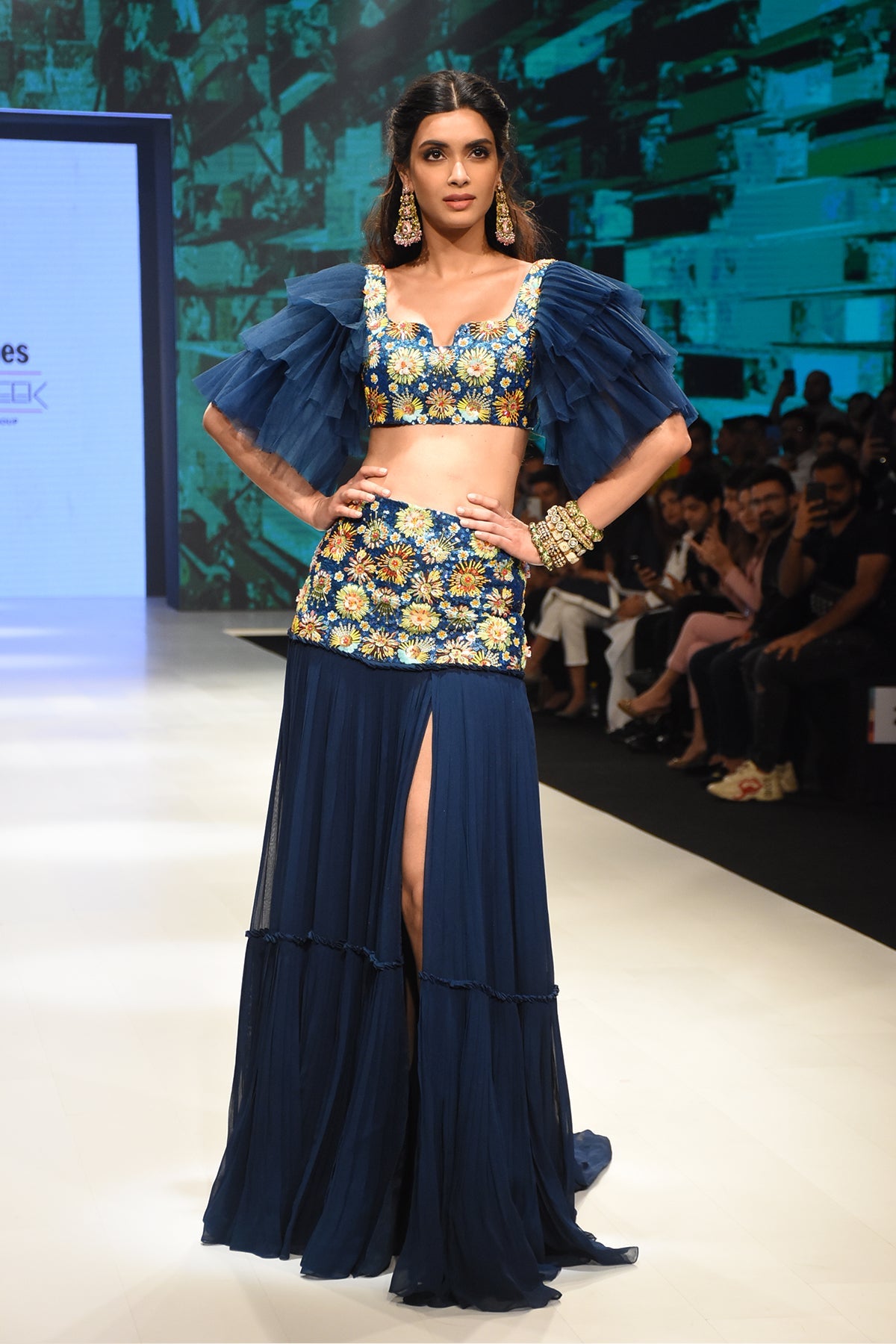 Diana Penty In Tiered Sleeves 3D Embroidered Blouse With Bask Embroidered Lehenga