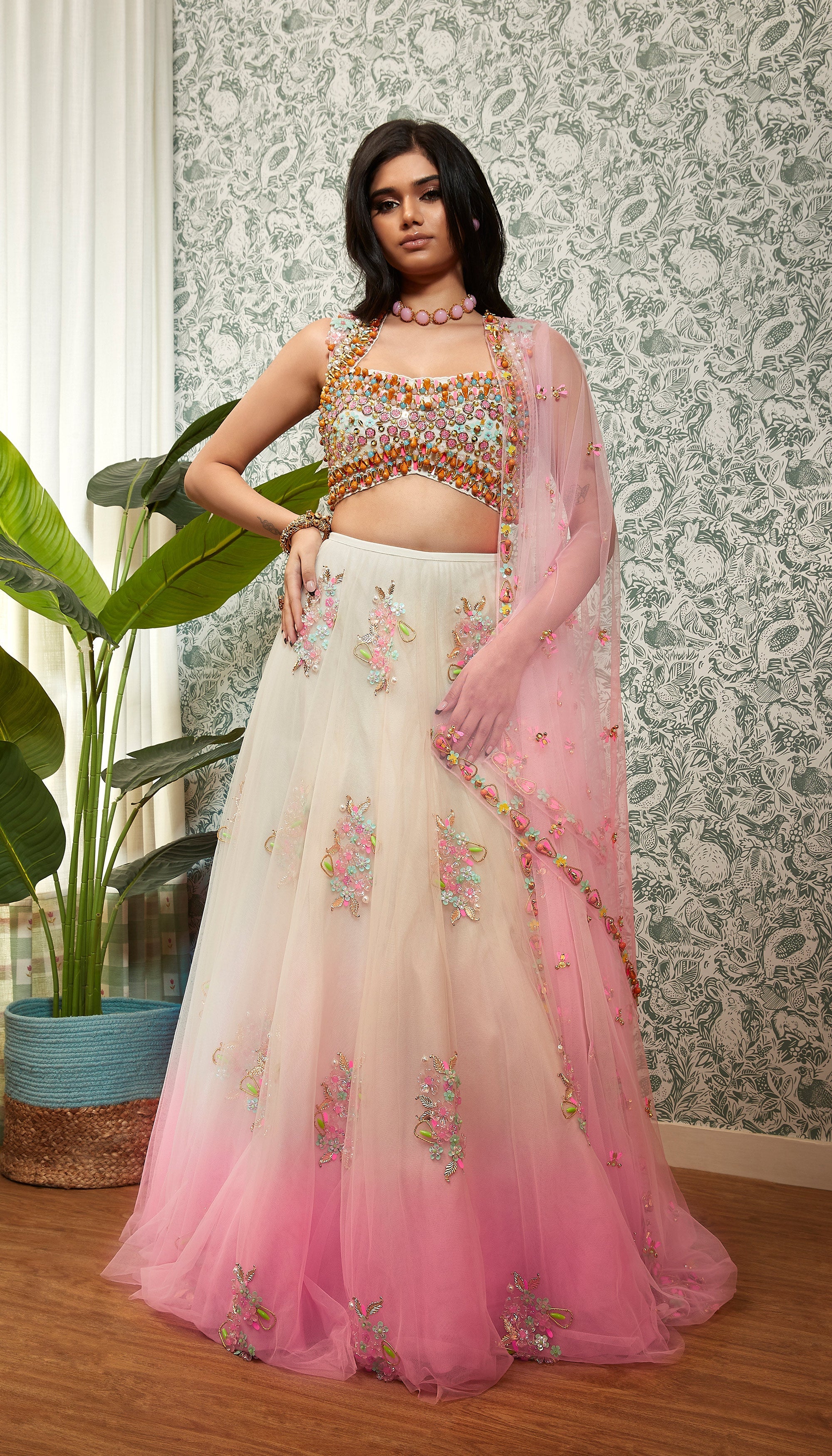Summer Love: Shaded White To Pink Embellished Lehenga Set