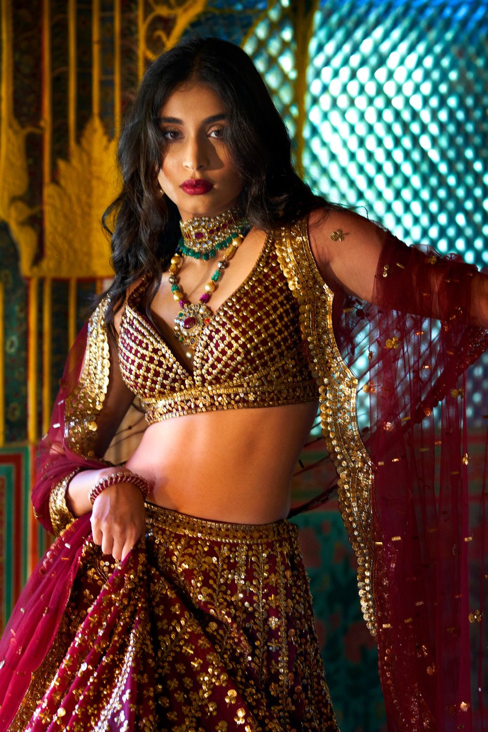 Wine Gold Lehenga Set