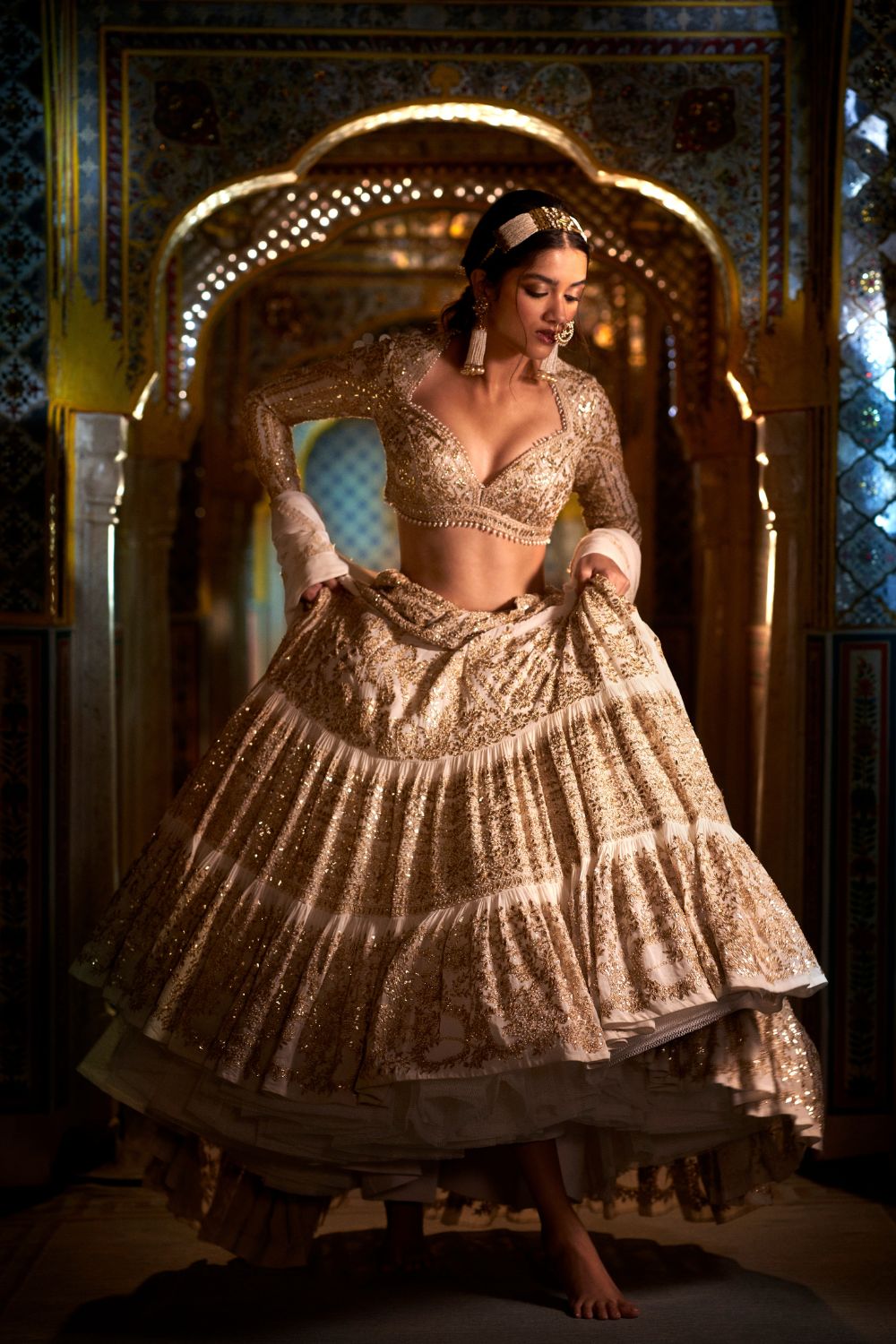 Ivory Multi-Tiered Lehenga Set