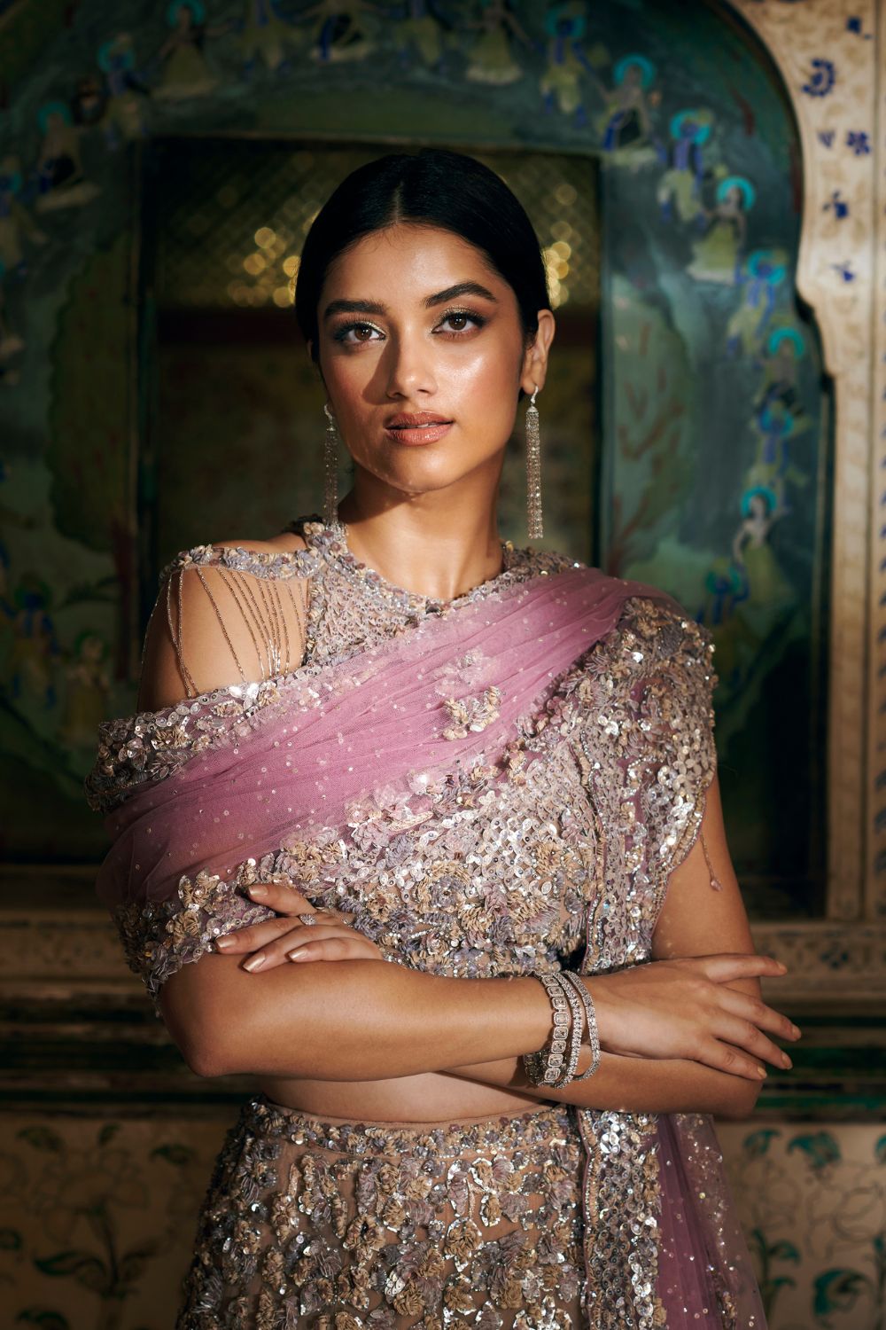 Nude Sequin Lehenga Set