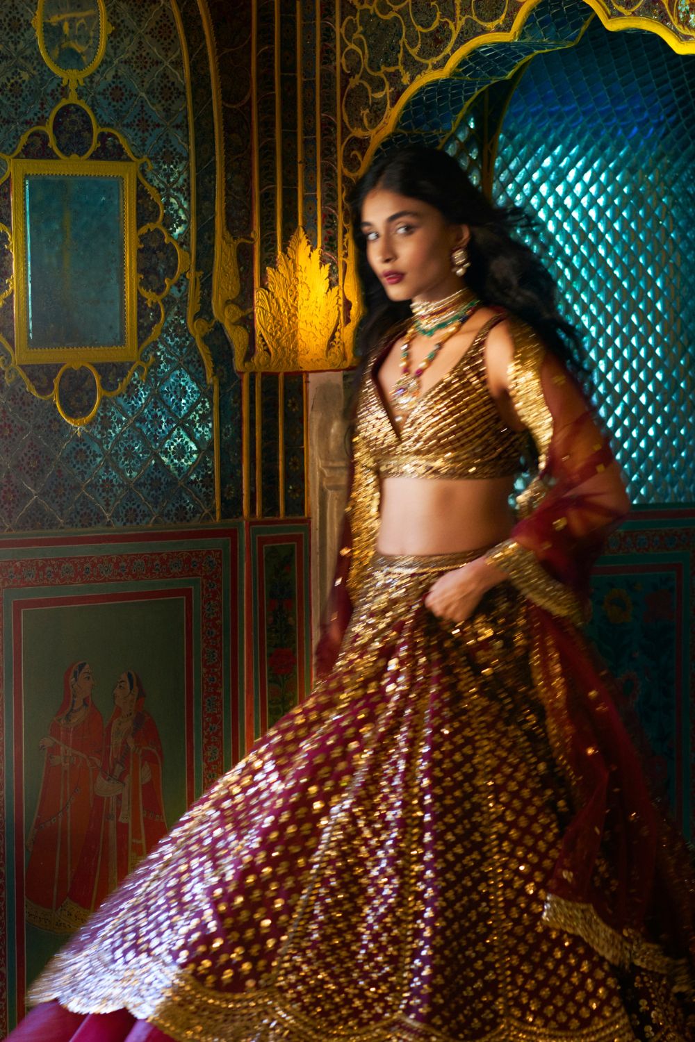 Wine Gold Lehenga Set
