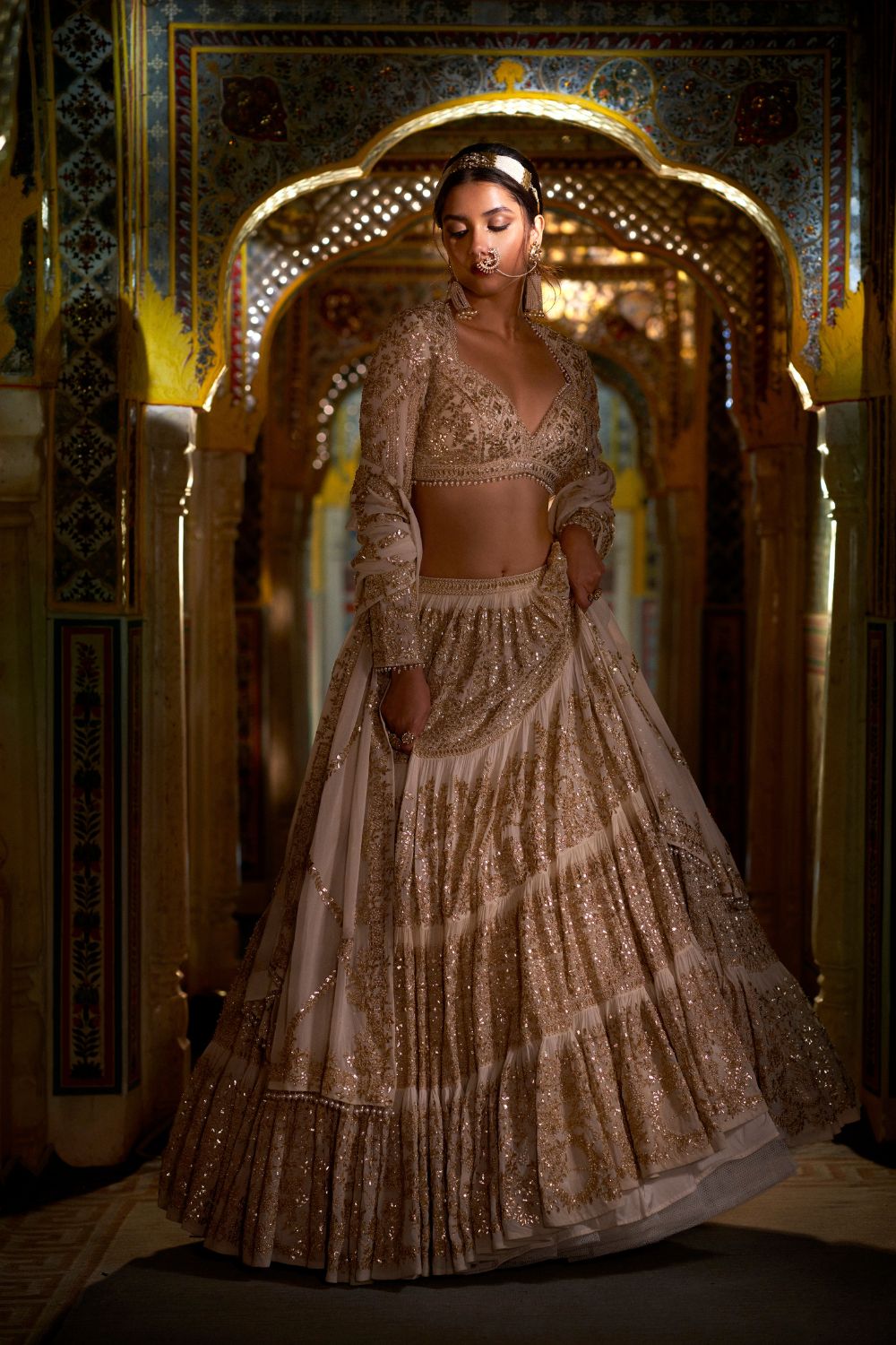 Ivory Multi-Tiered Lehenga Set