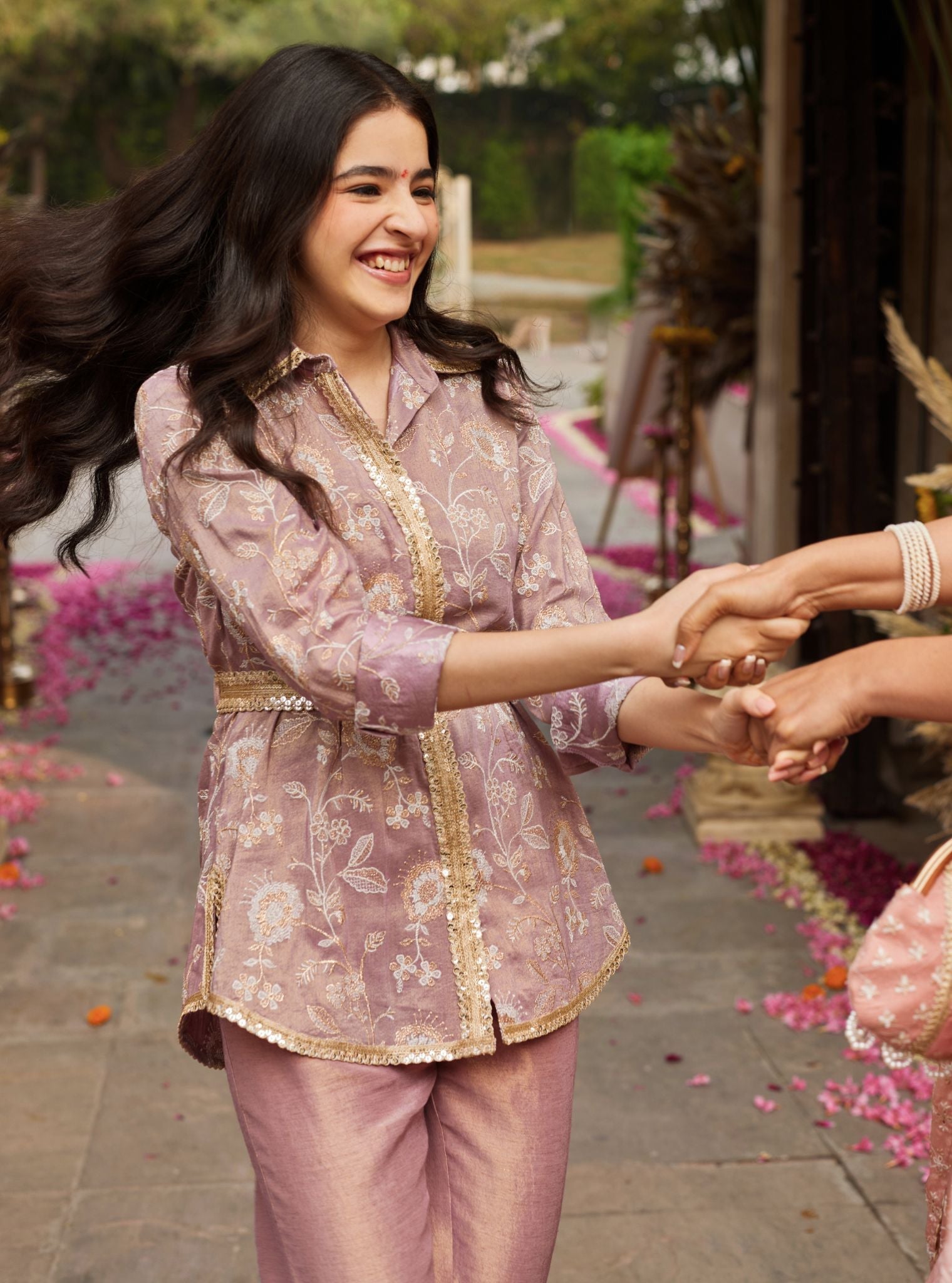 Mulmul Tissue Satin Savera Lilac Shirt With Mulmul Luxe Tissue Satin Savera Lilac Pant