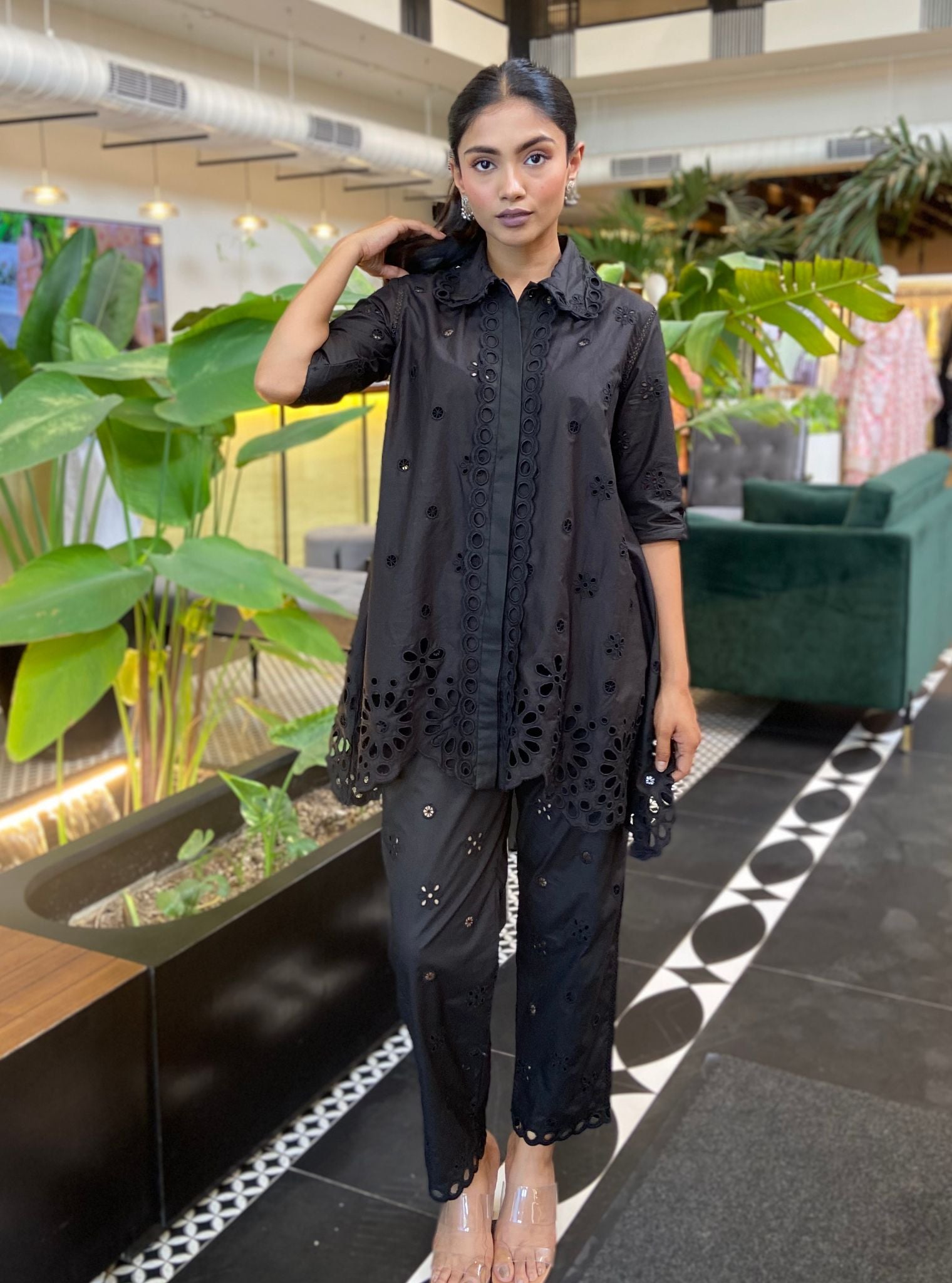 Mulmul Cotton Carlisle Black Shirt With Carlisle Black Pant