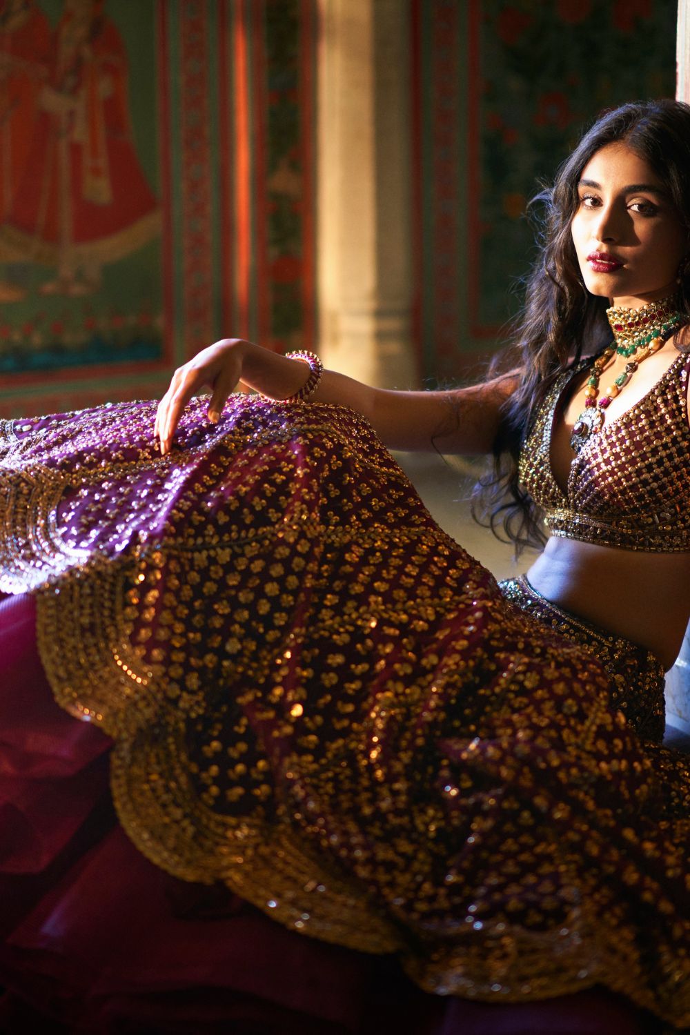 Wine Gold Lehenga Set
