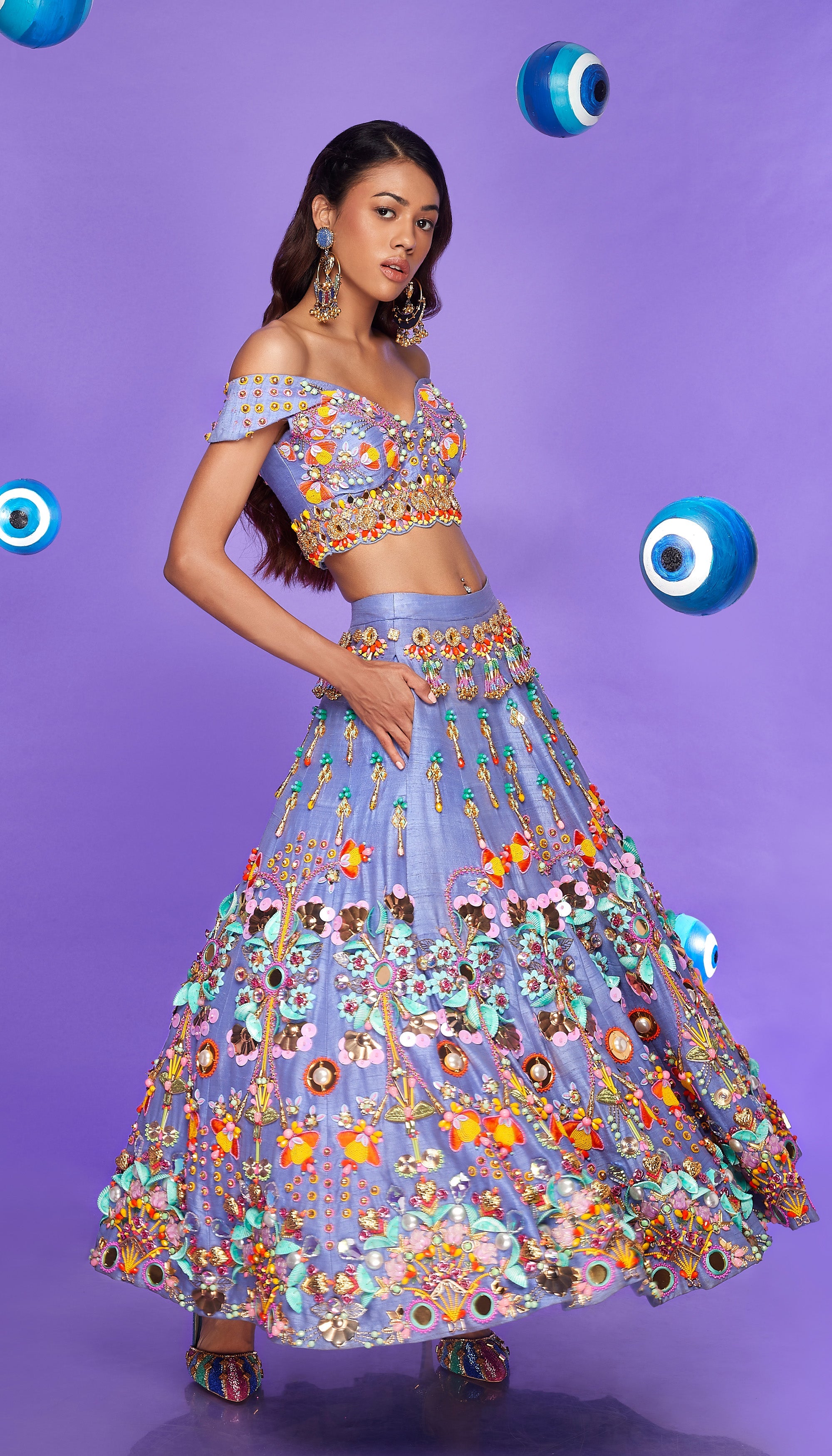 Drama-Tick - Lilac Embellished Half Lehenga Set