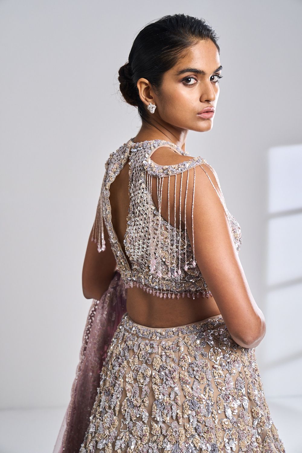 Nude Sequin Lehenga Set