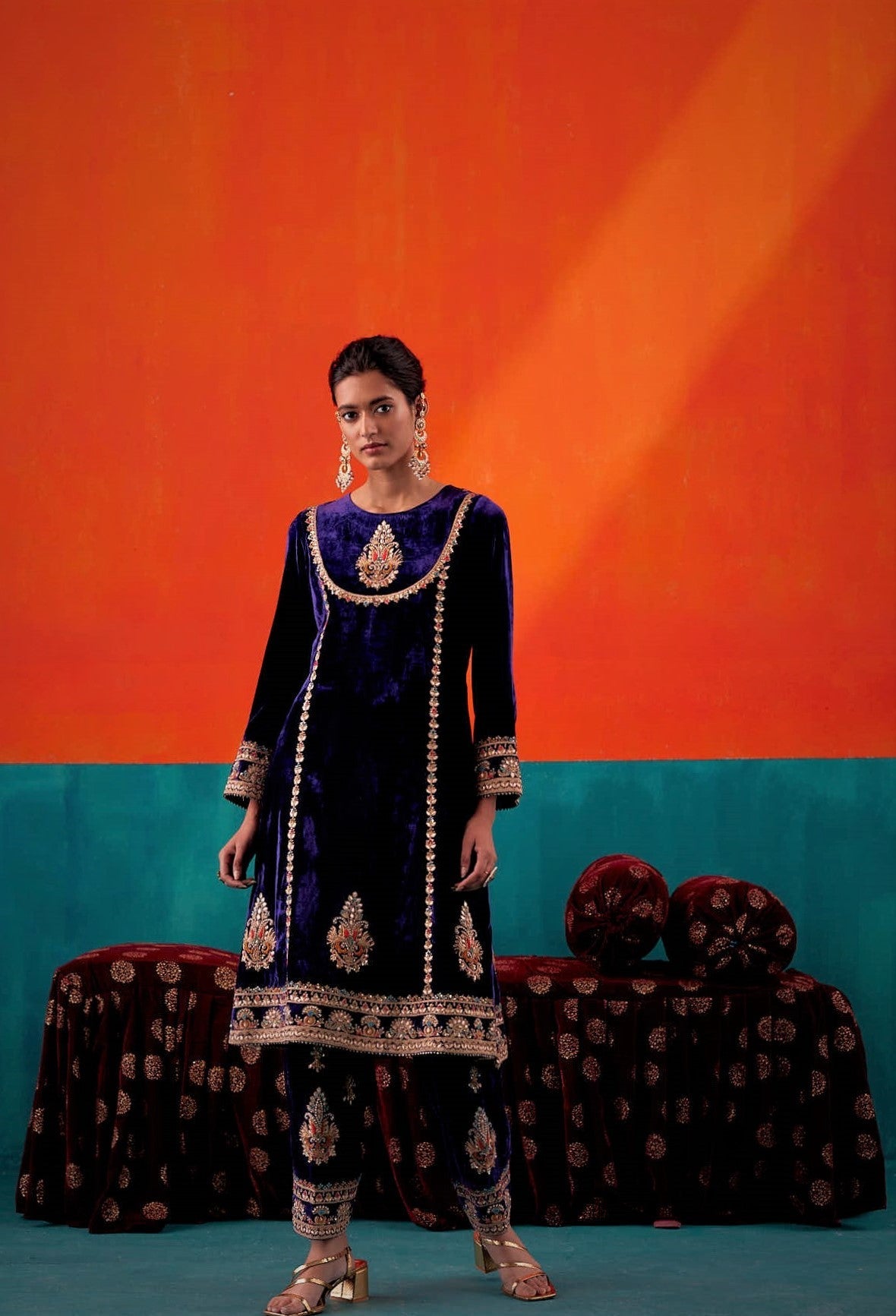 Russian Violet Velvet Kurta Set
