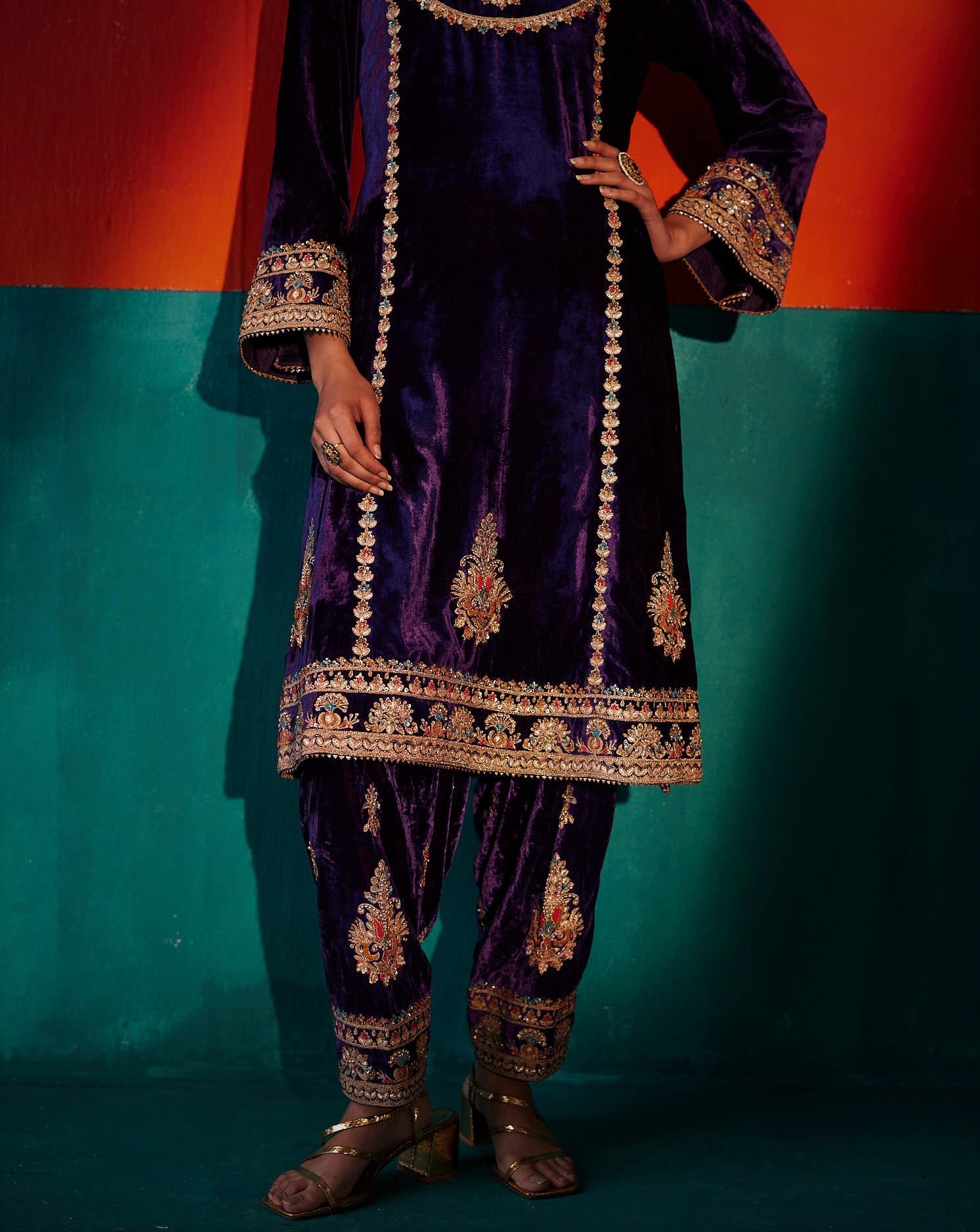 Russian Violet Velvet Kurta Set