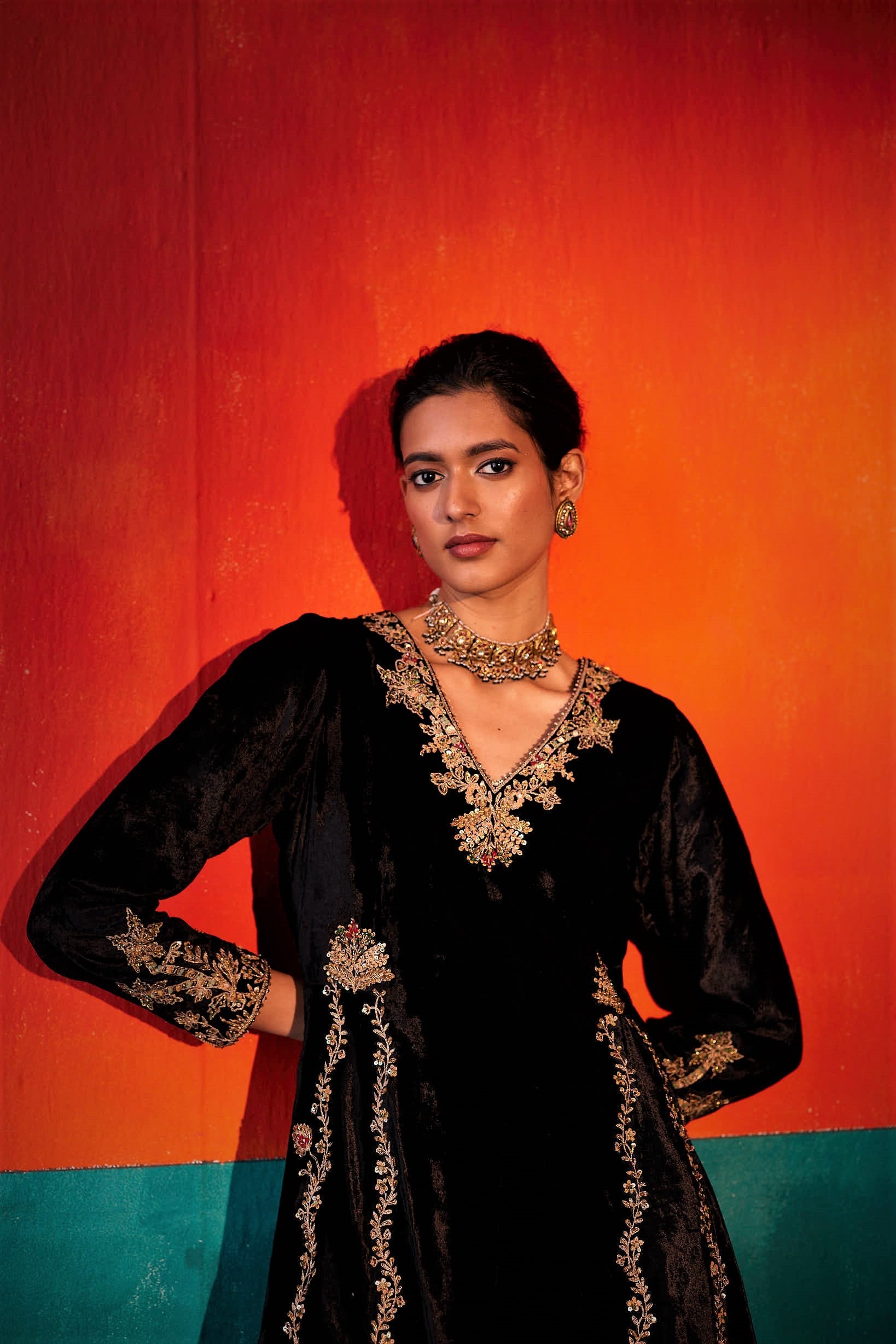 Black Velvet Kurta Set
