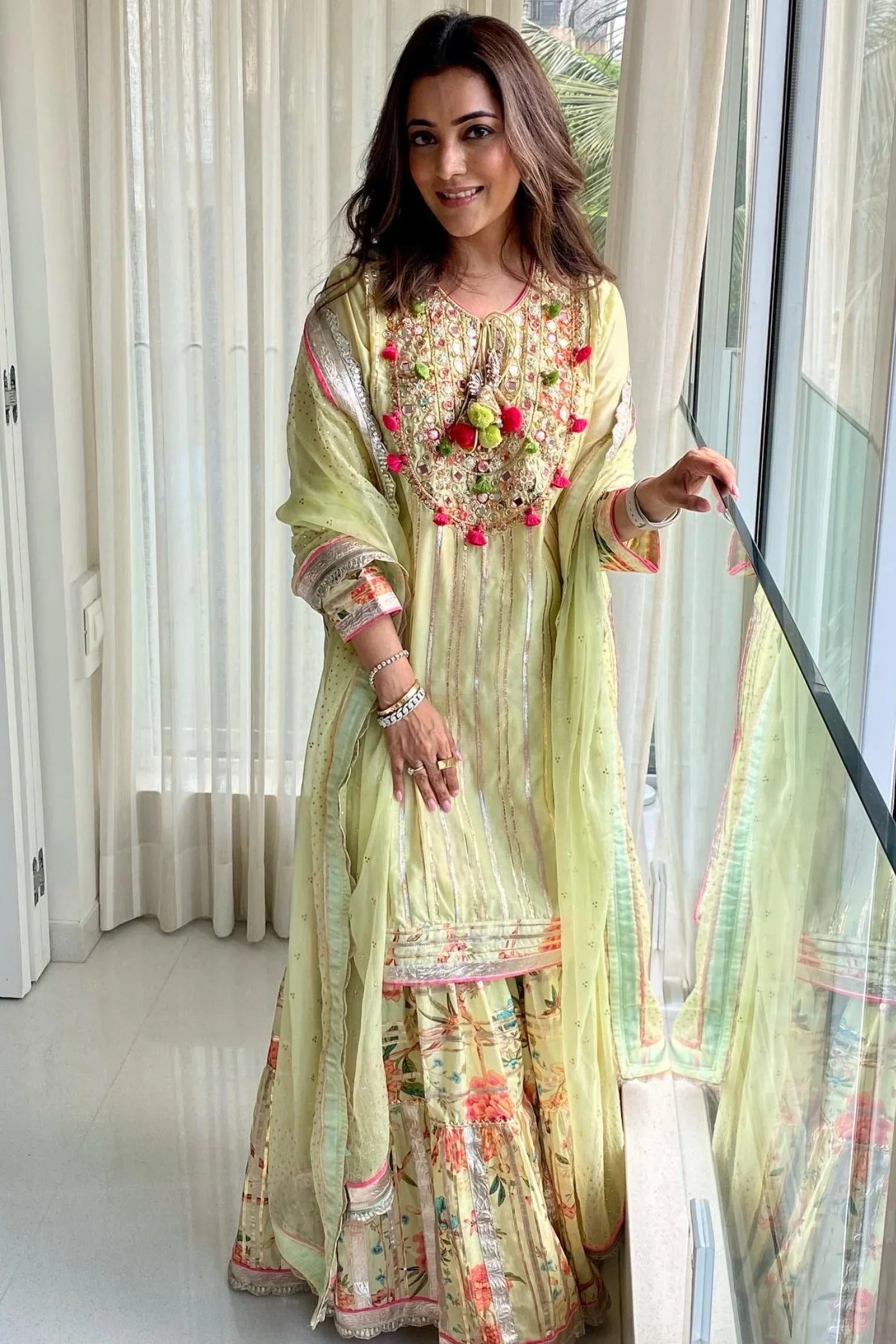 Nisha Aggarwal In Sanah Long Kurta Sharara Set
