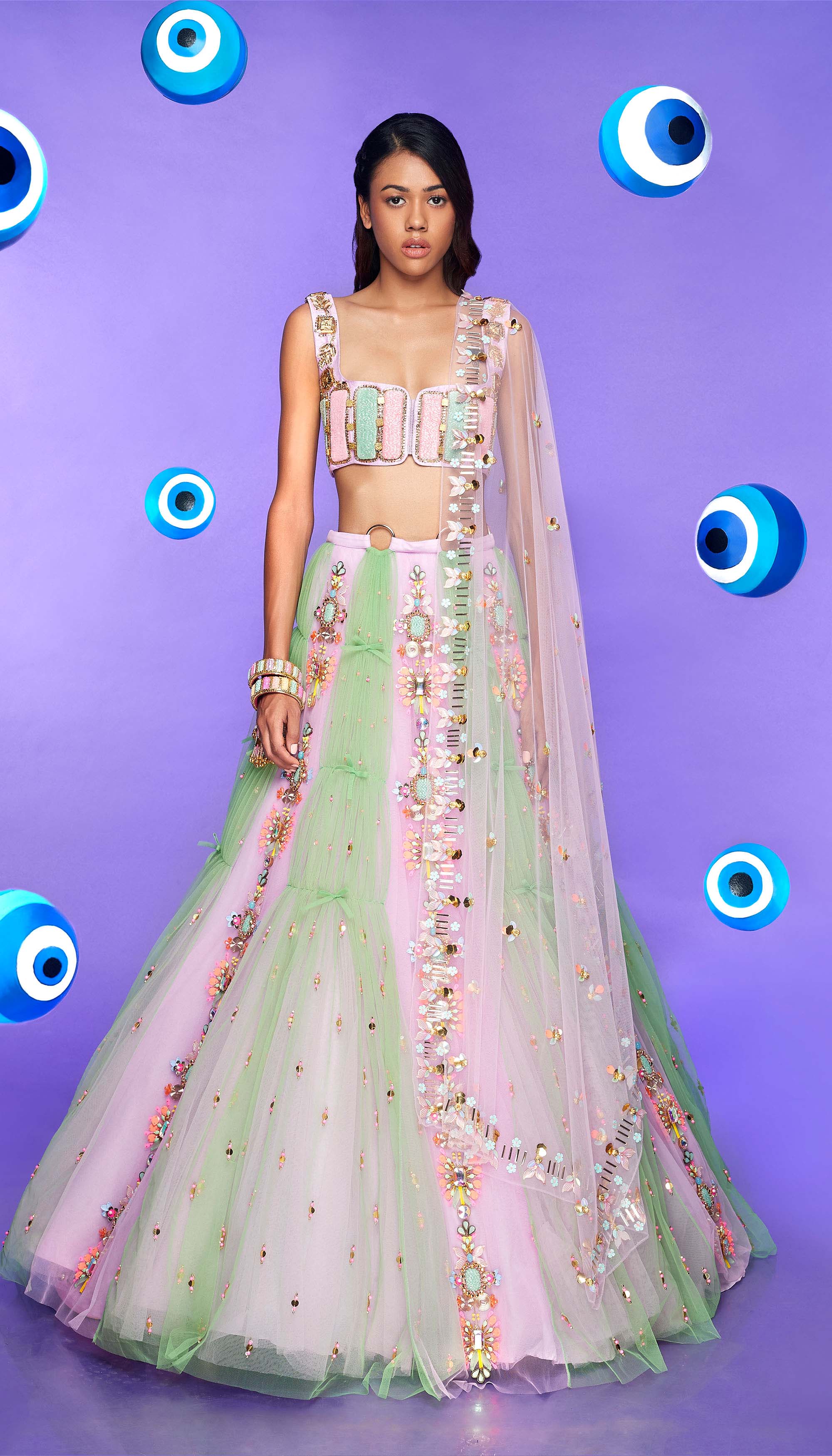 Candy Cloud - Multi Colored Embellished Lehenga Set