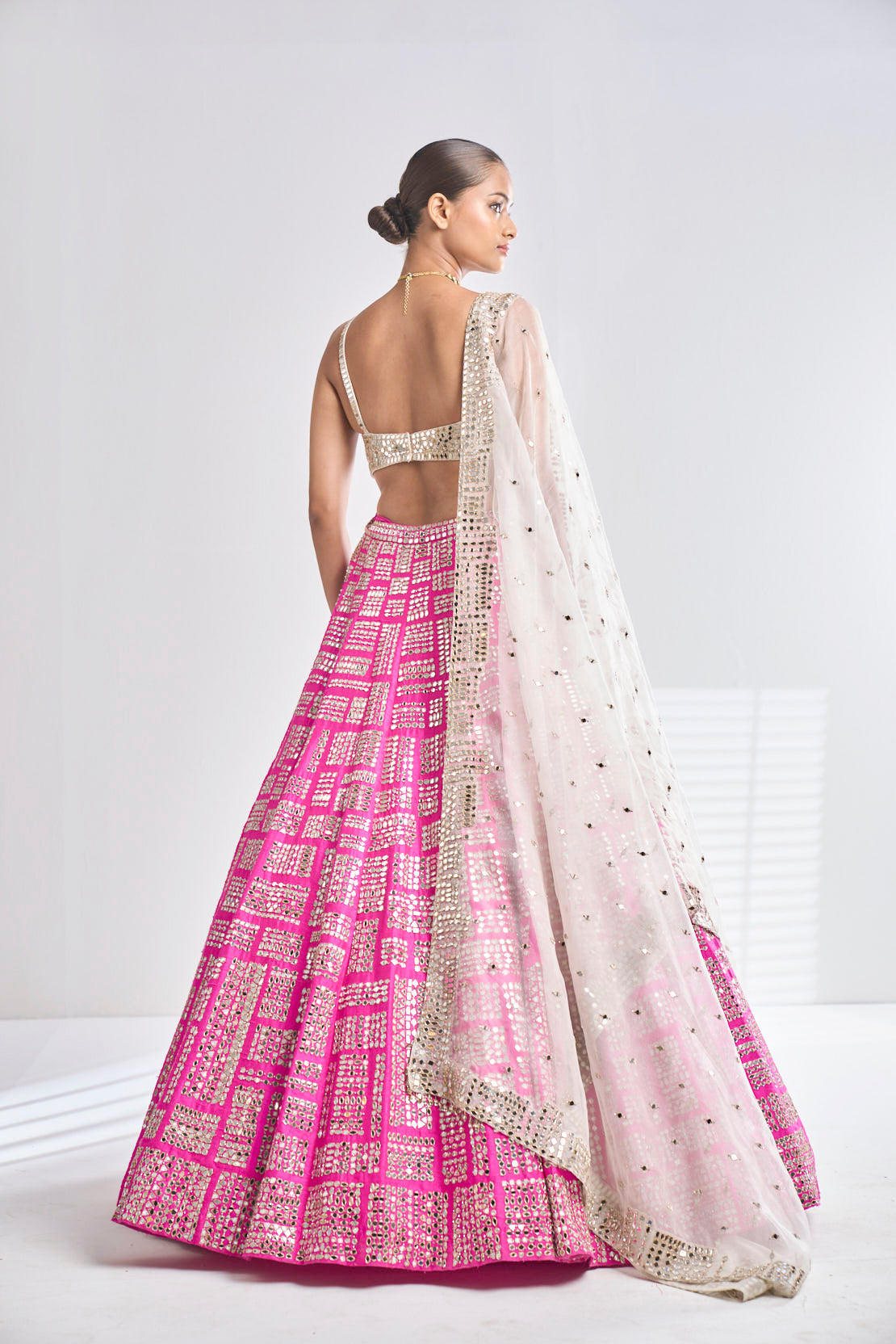 Fuchsia Mirror Work Lehenga Set