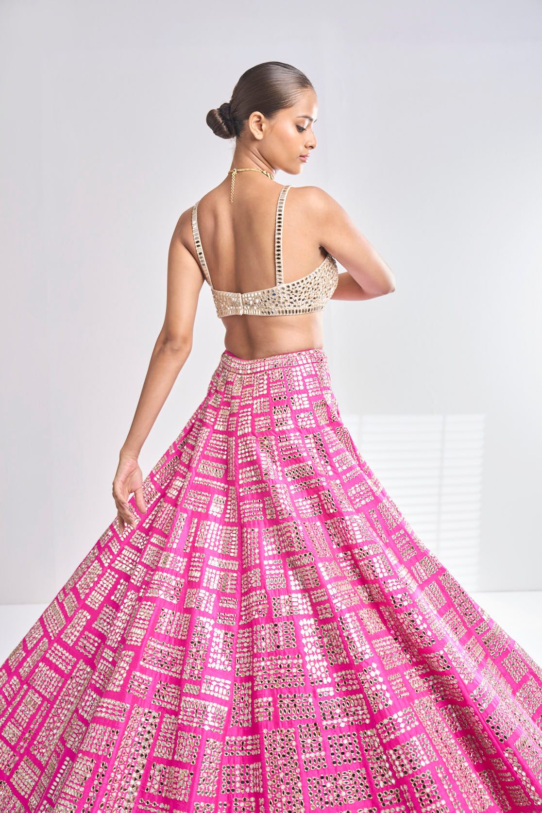 Fuchsia Mirror Work Lehenga Set