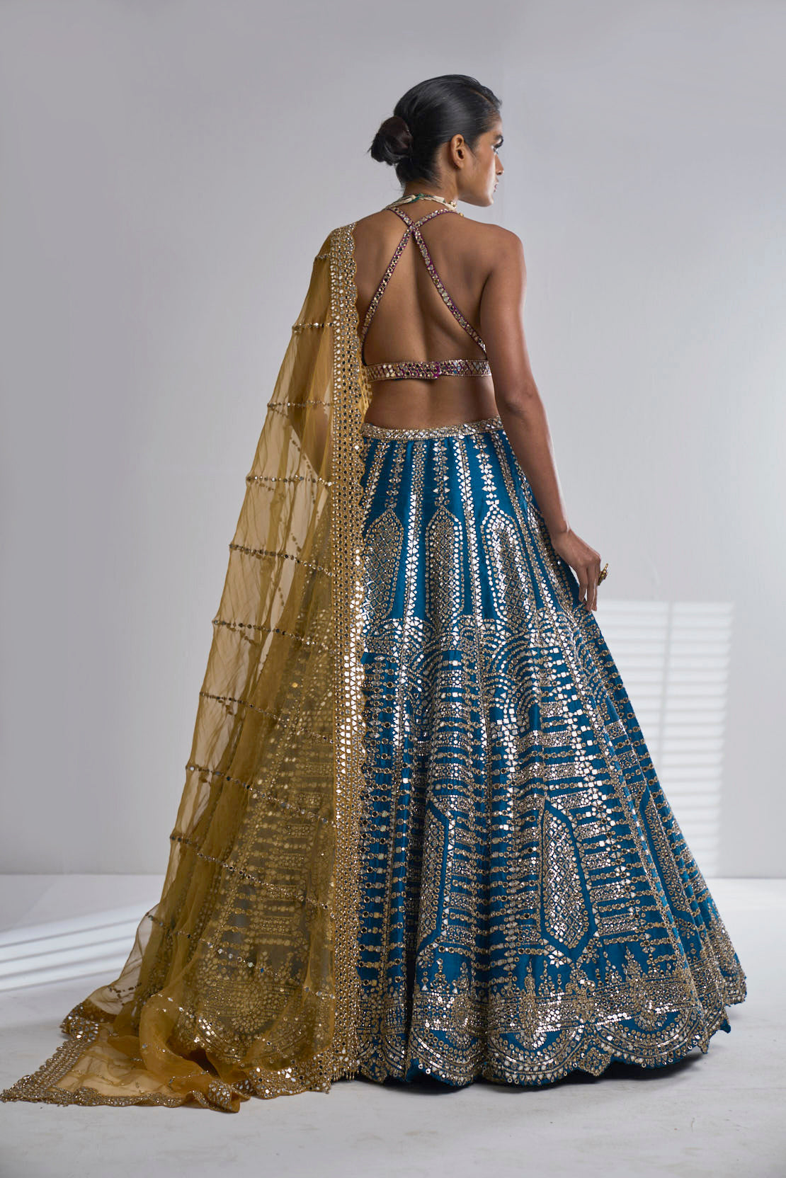Three-Coloured Mirror Work Lehenga Set