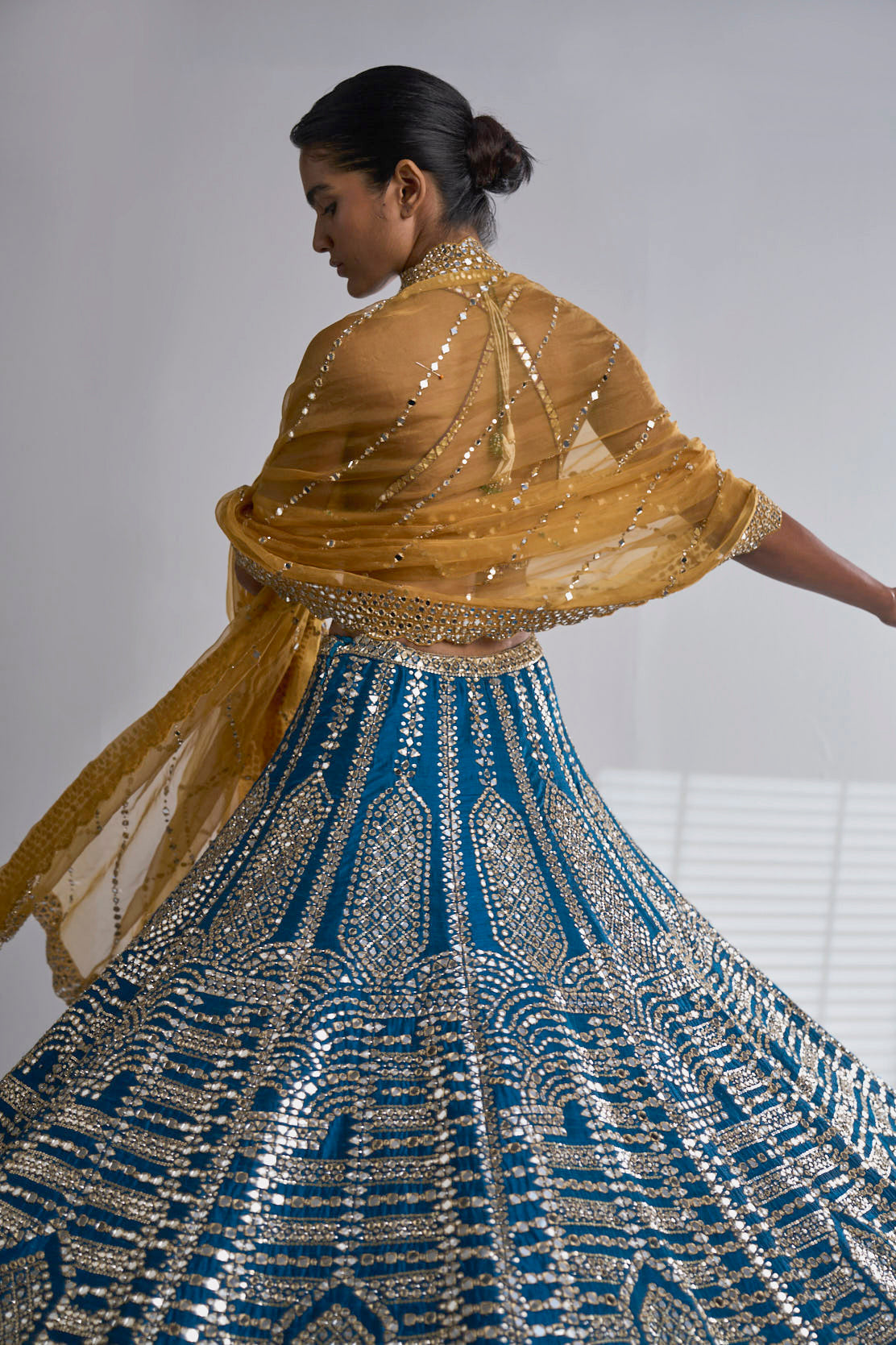 Three-Coloured Mirror Work Lehenga Set