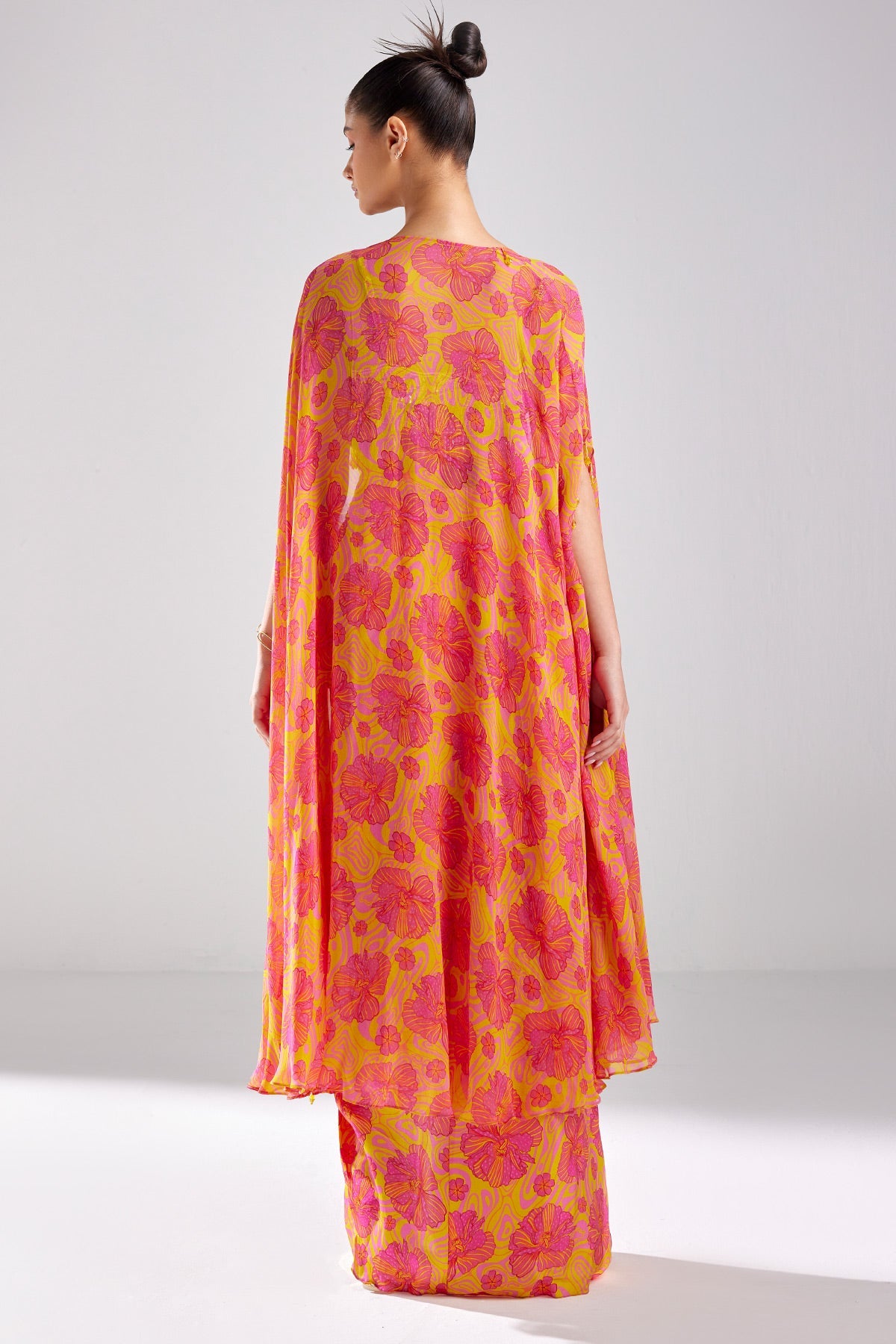Pink Print & Embroidered Crop Top Skirt Set