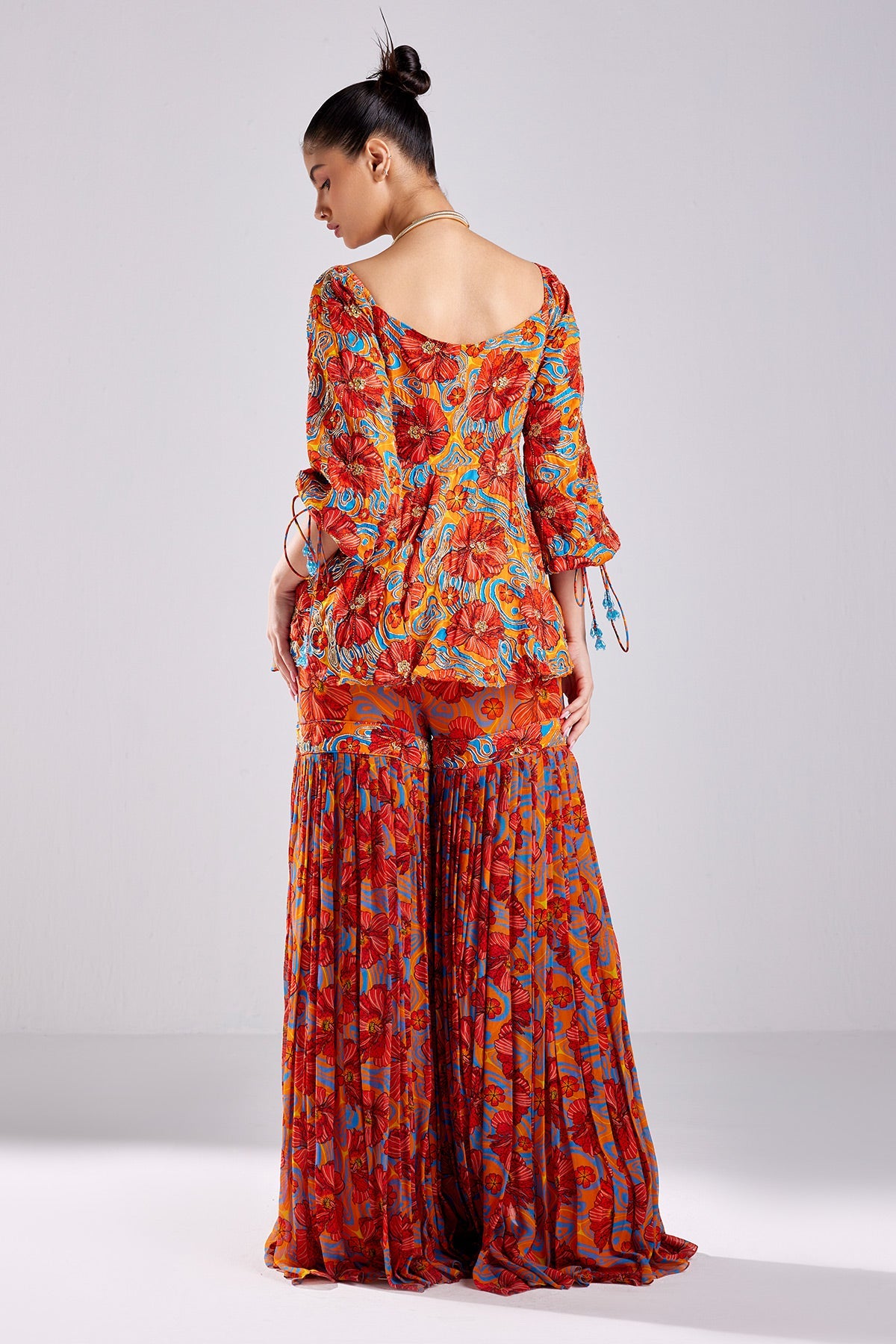 Rust Print & Embroidered Peplum Set