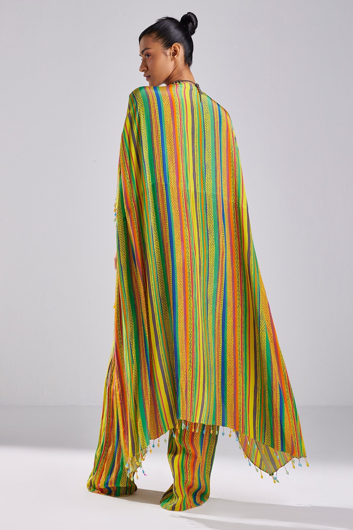 Yellow Print & Embroidered Kaftan Set