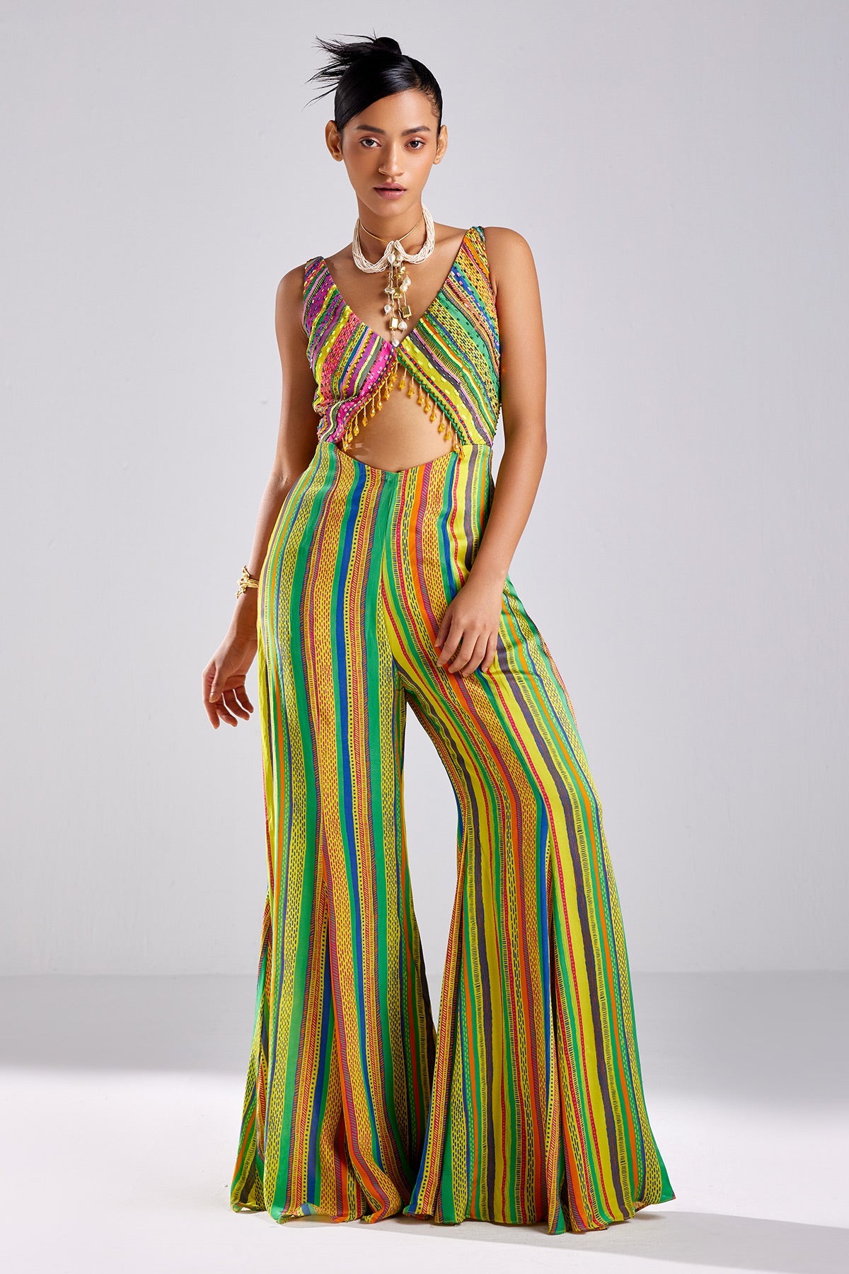 Yellow Print & Embroidered Jumpsuit