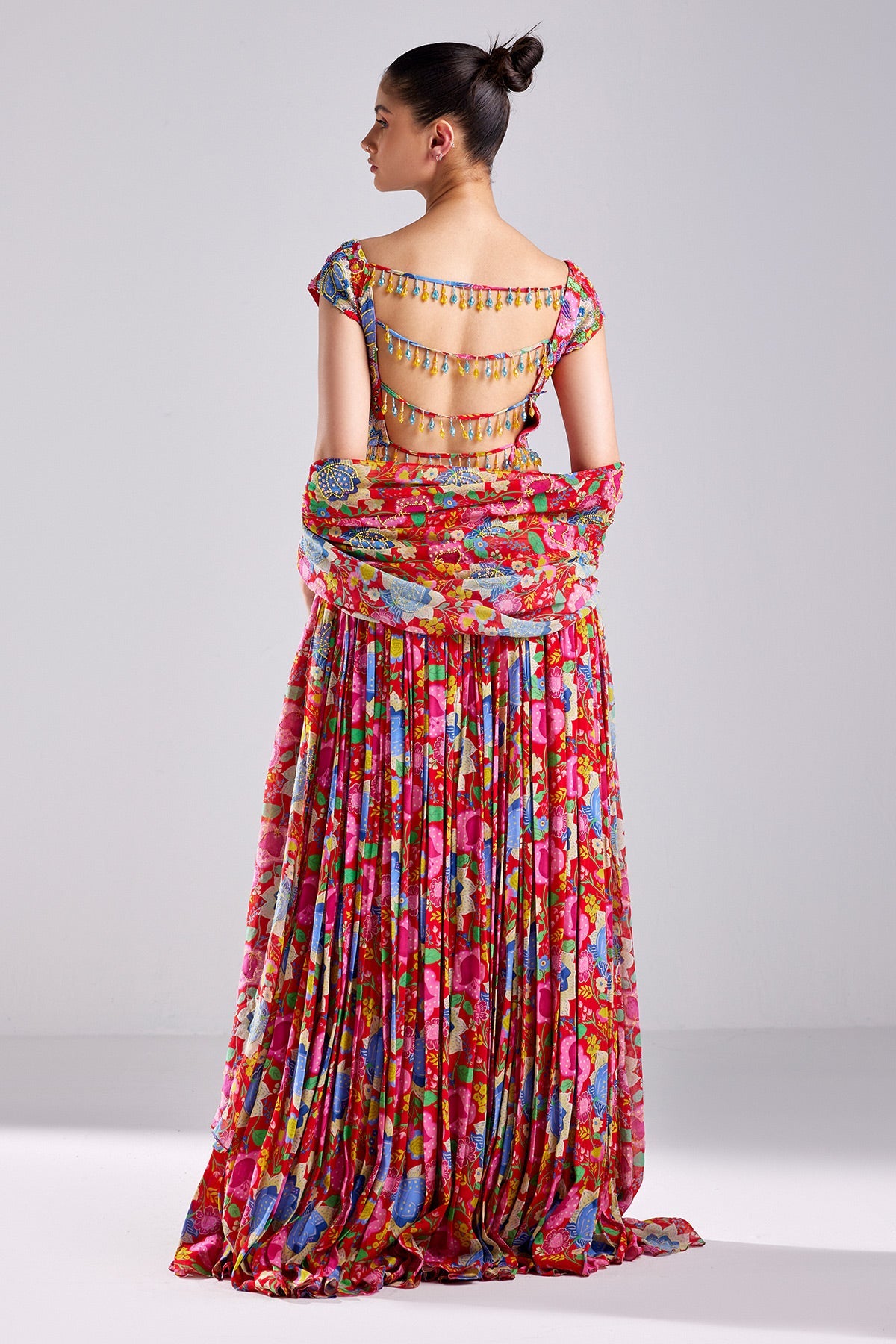 Red Print & Embroidered Lehenga Set