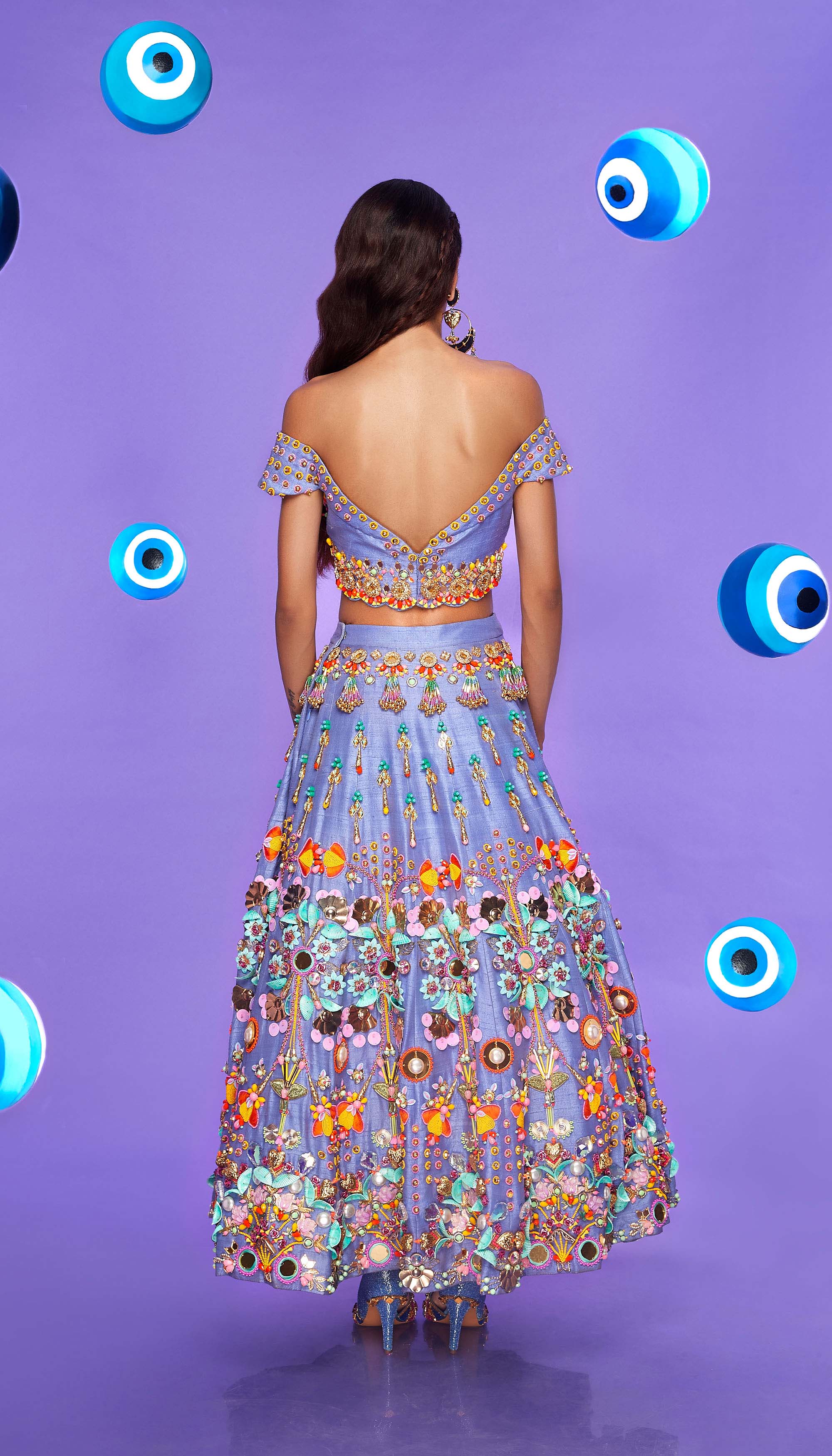 Drama-Tick - Lilac Embellished Half Lehenga Set