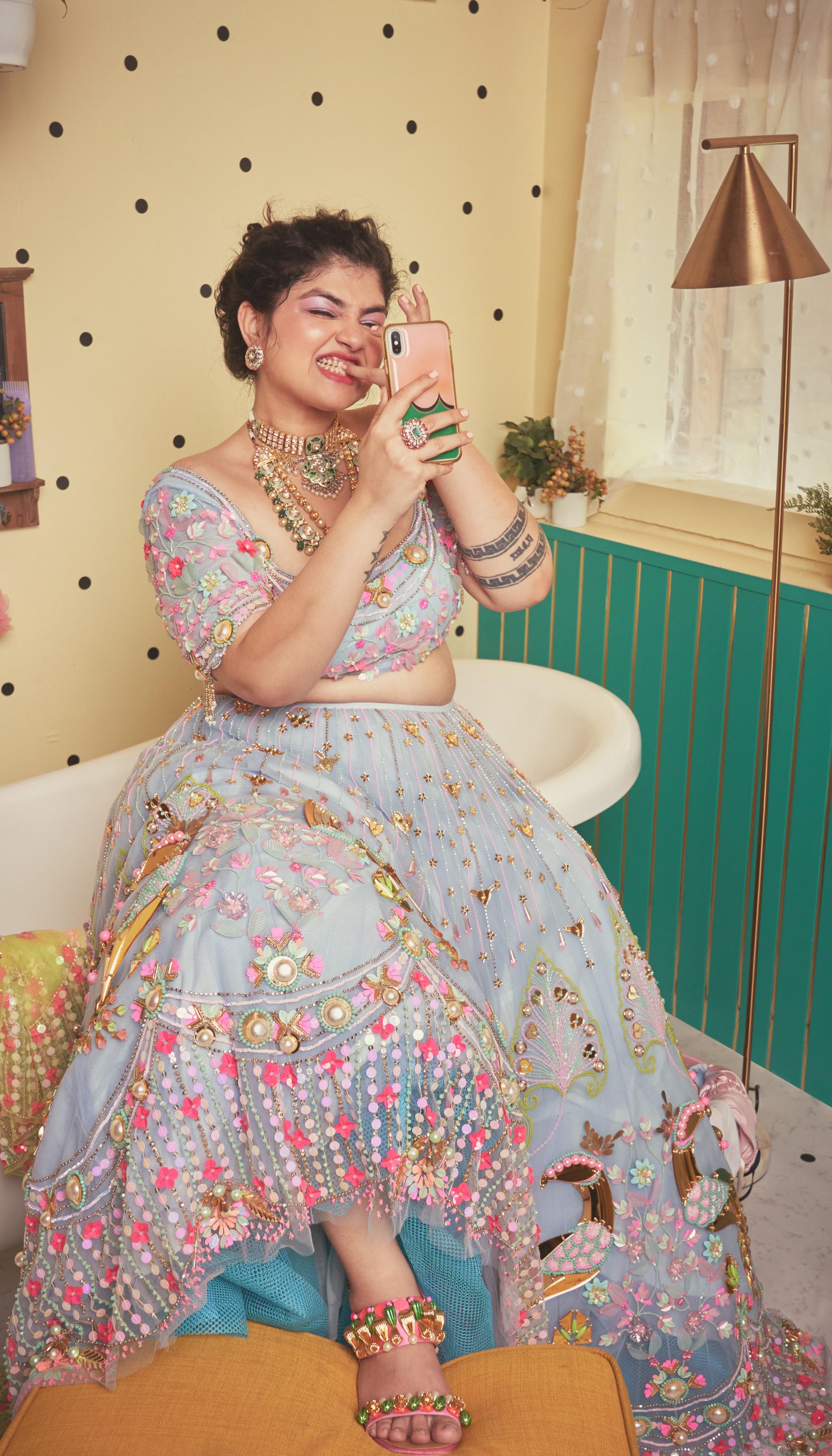 Ever Thine, Ever Mine, Ever Ours - Blue And Lime Embellished Full Lehenga Set