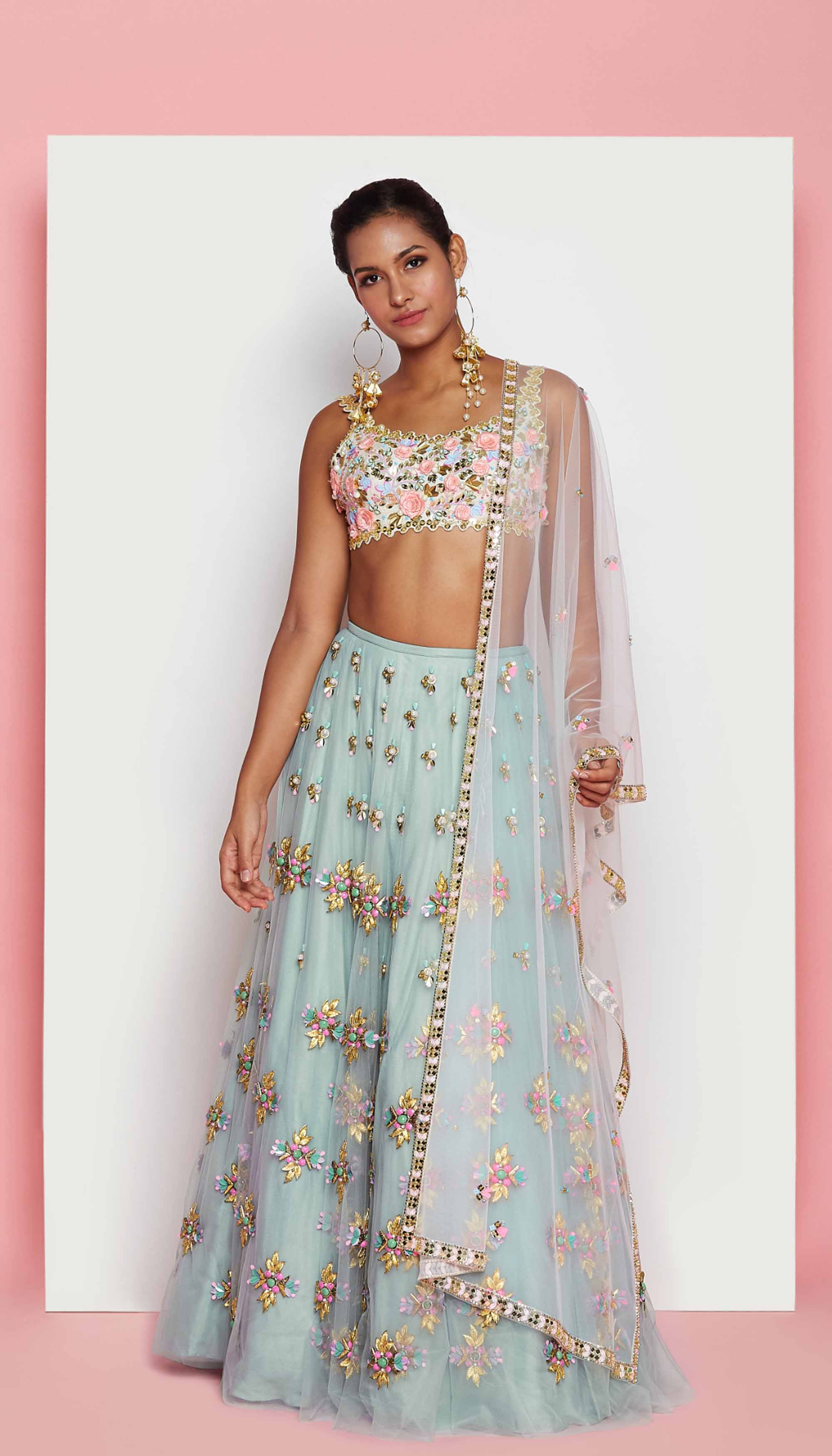 Favorite Jade - Jade Green And Ivory Embellished Full Lehenga Set
