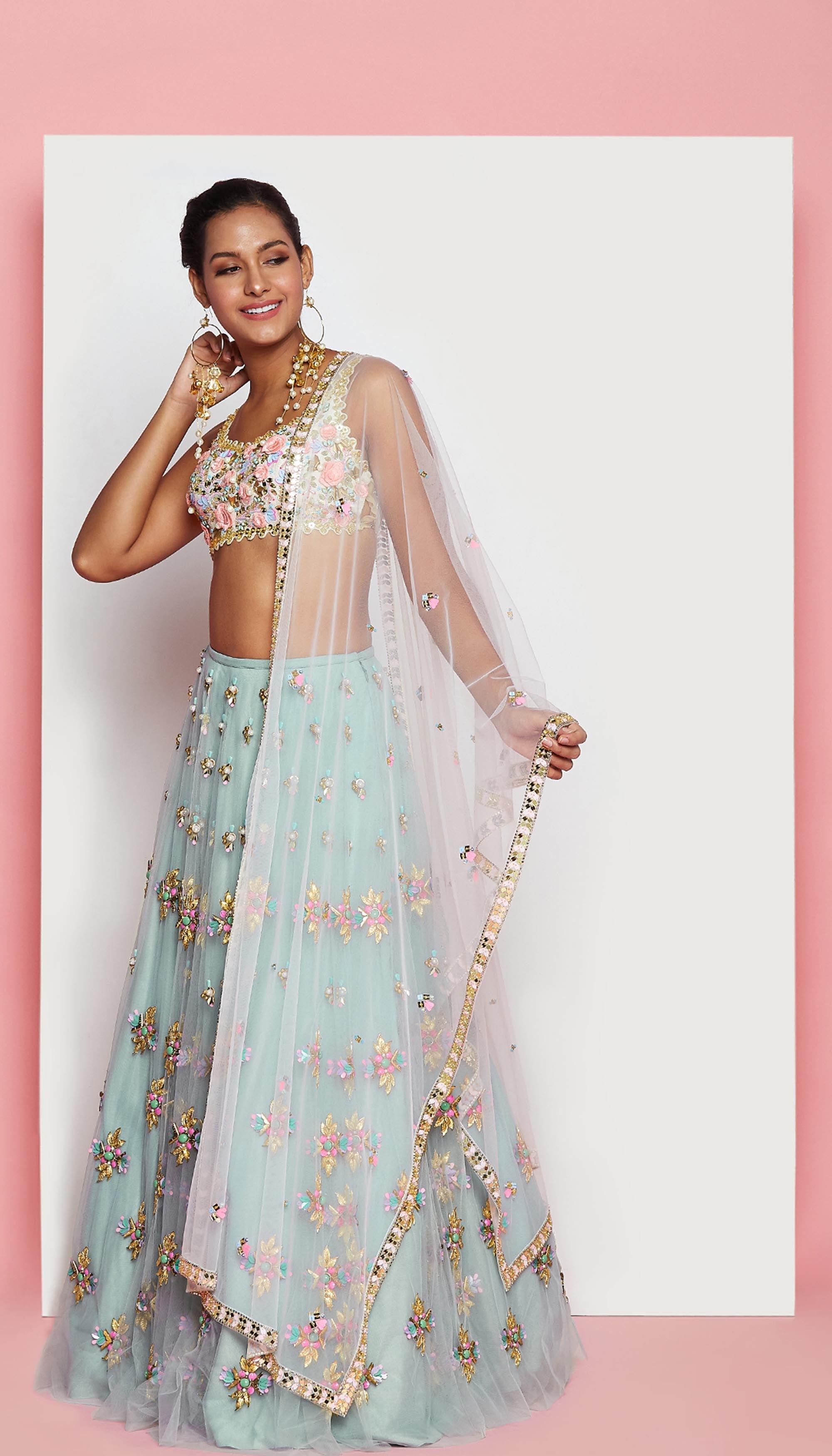 Favorite Jade - Jade Green And Ivory Embellished Full Lehenga Set