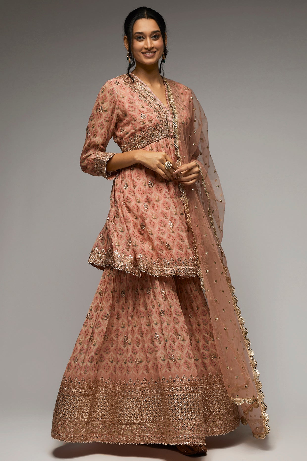 Nusrat Peplum Sharara Set Gold