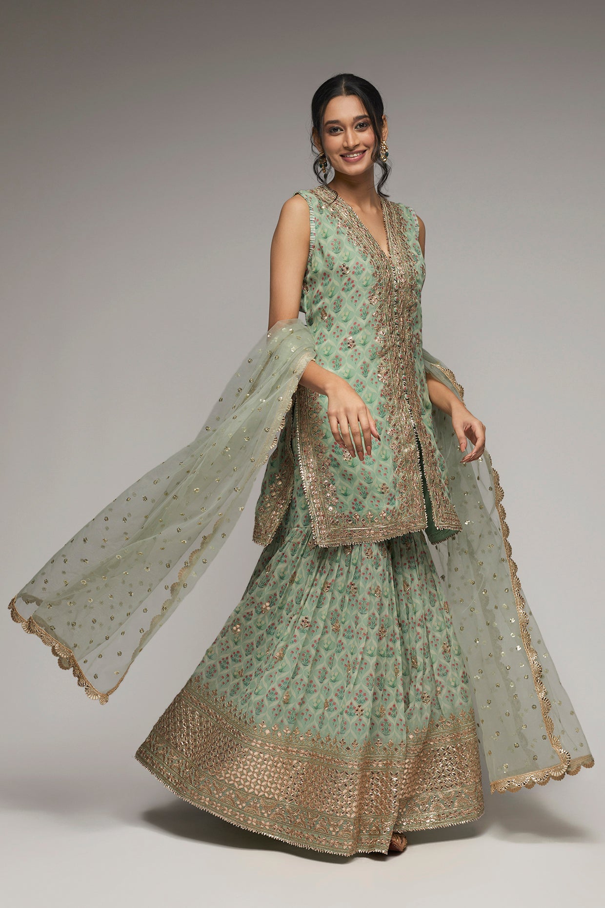 Nusrat Sleeveless Sharara Set Mint
