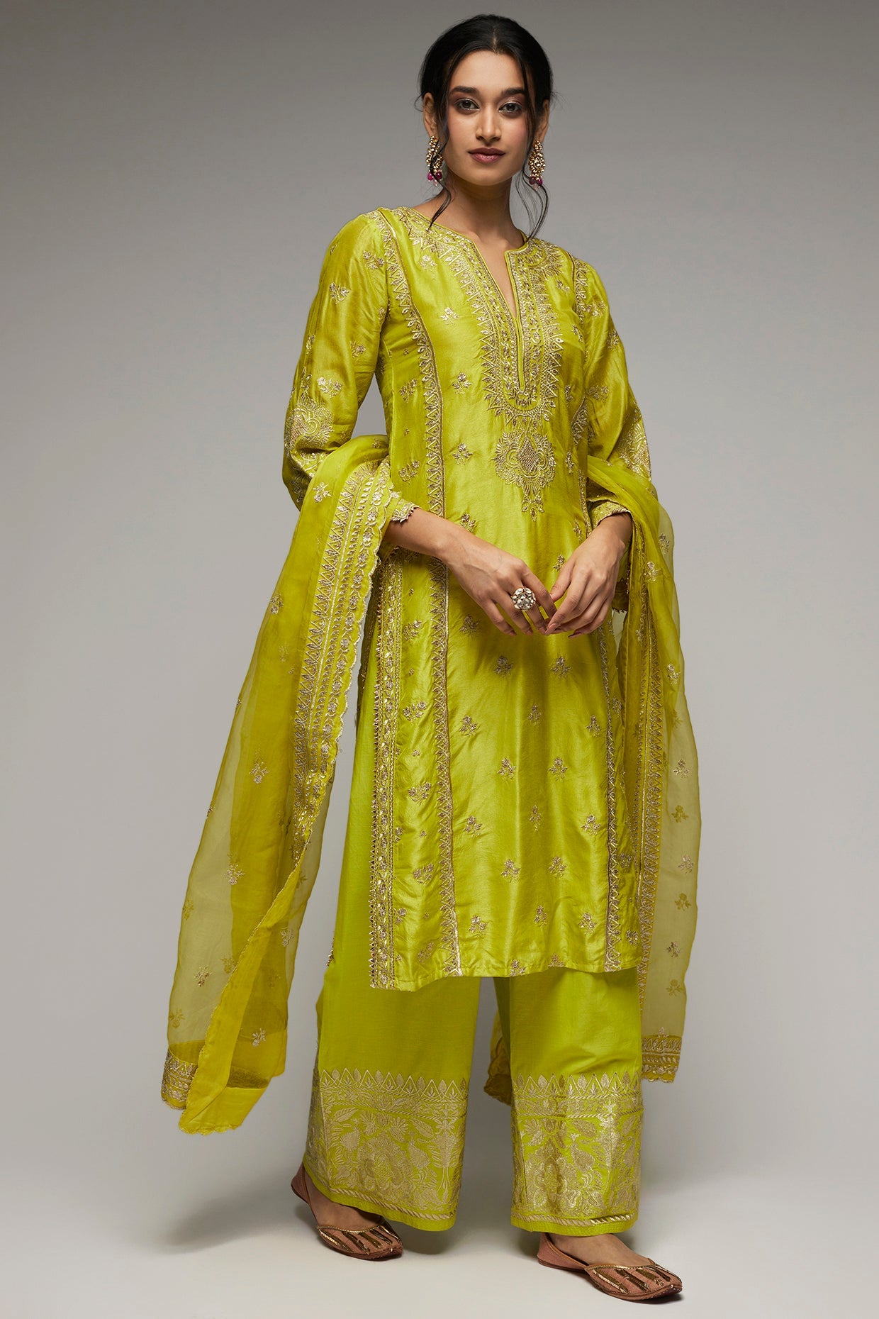 New Rati Pallazo Set Lime Green