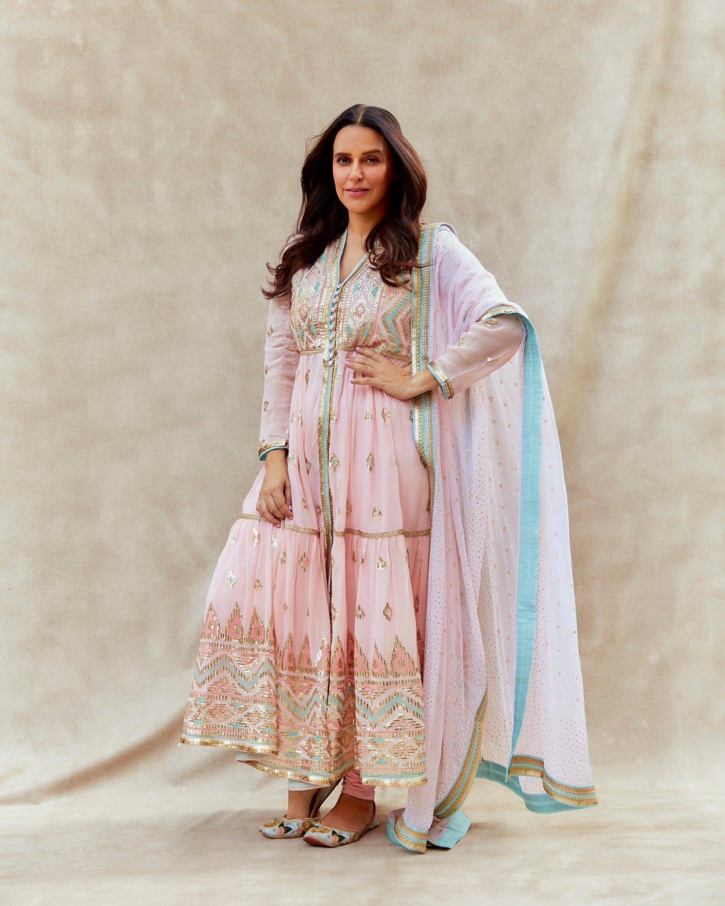 Neha Dhupia In Aziza Tiered Ag Set