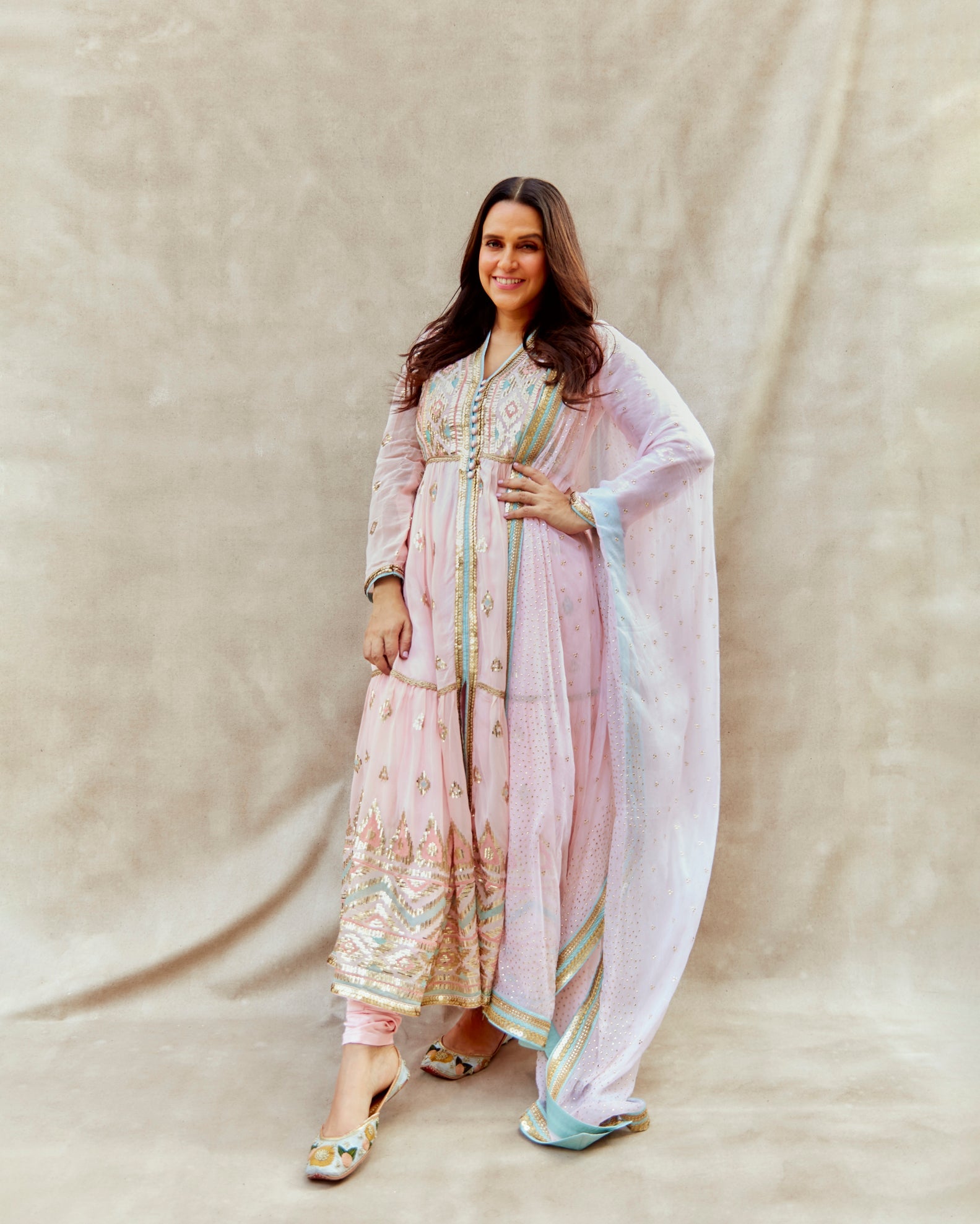 Neha Dhupia In Aziza Tiered Ag Set