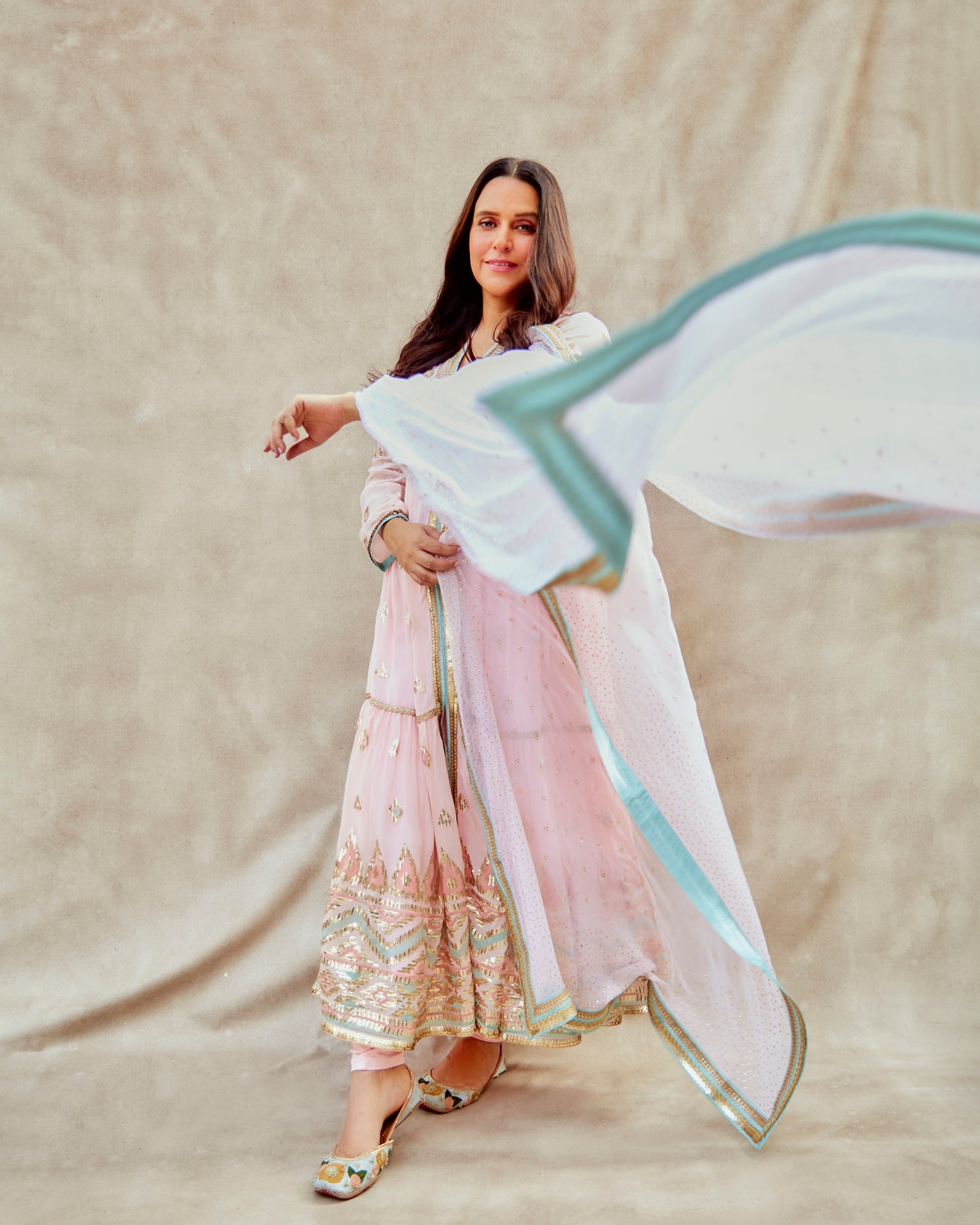 Neha Dhupia In Aziza Tiered Ag Set