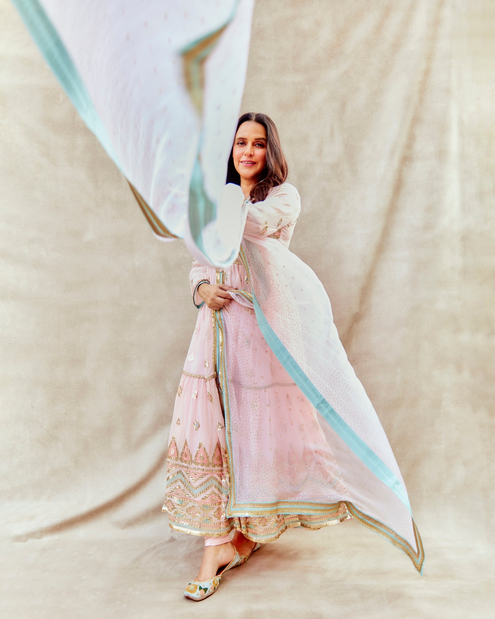 Neha Dhupia In Aziza Tiered Ag Set