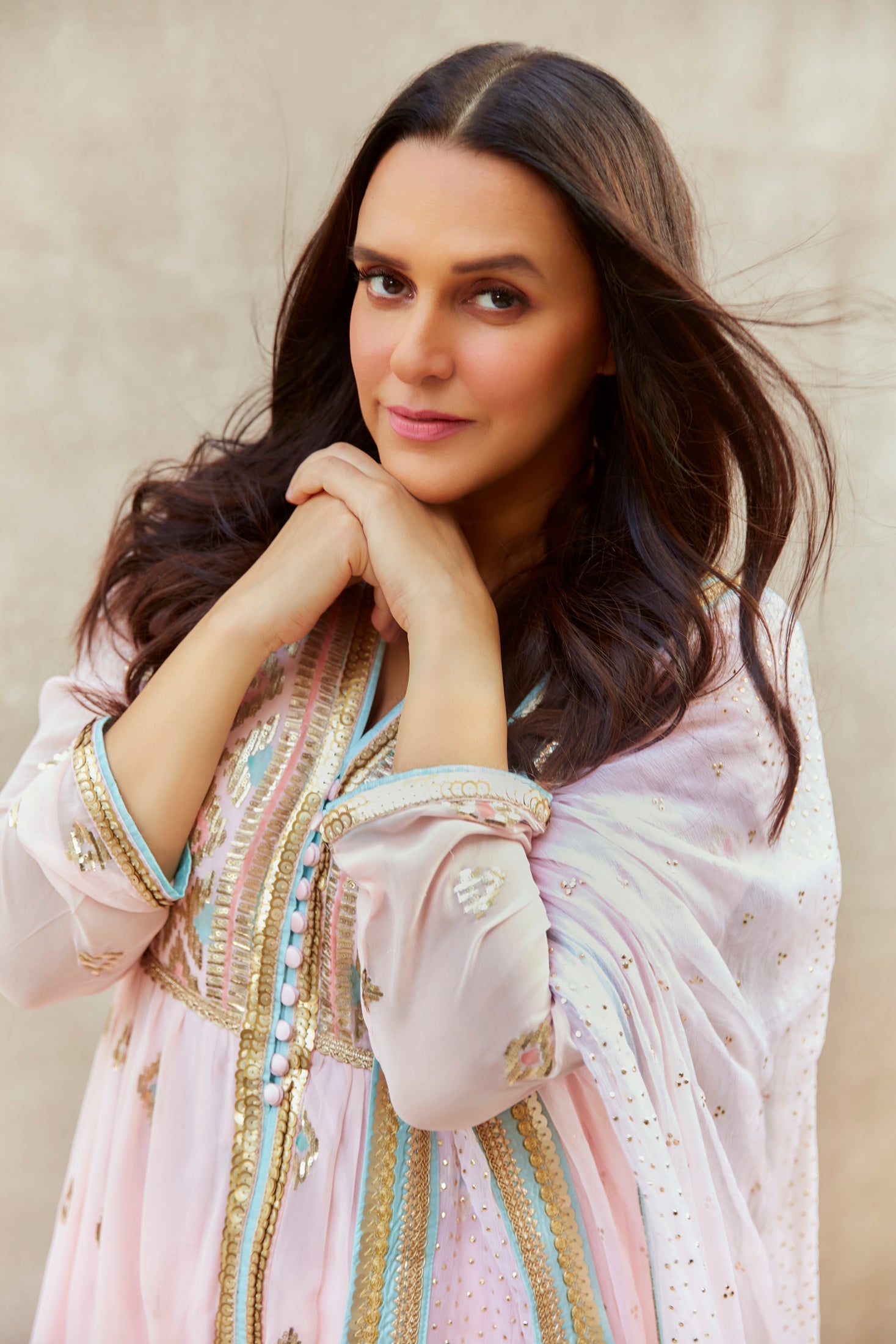 Neha Dhupia In Aziza Tiered Ag Set