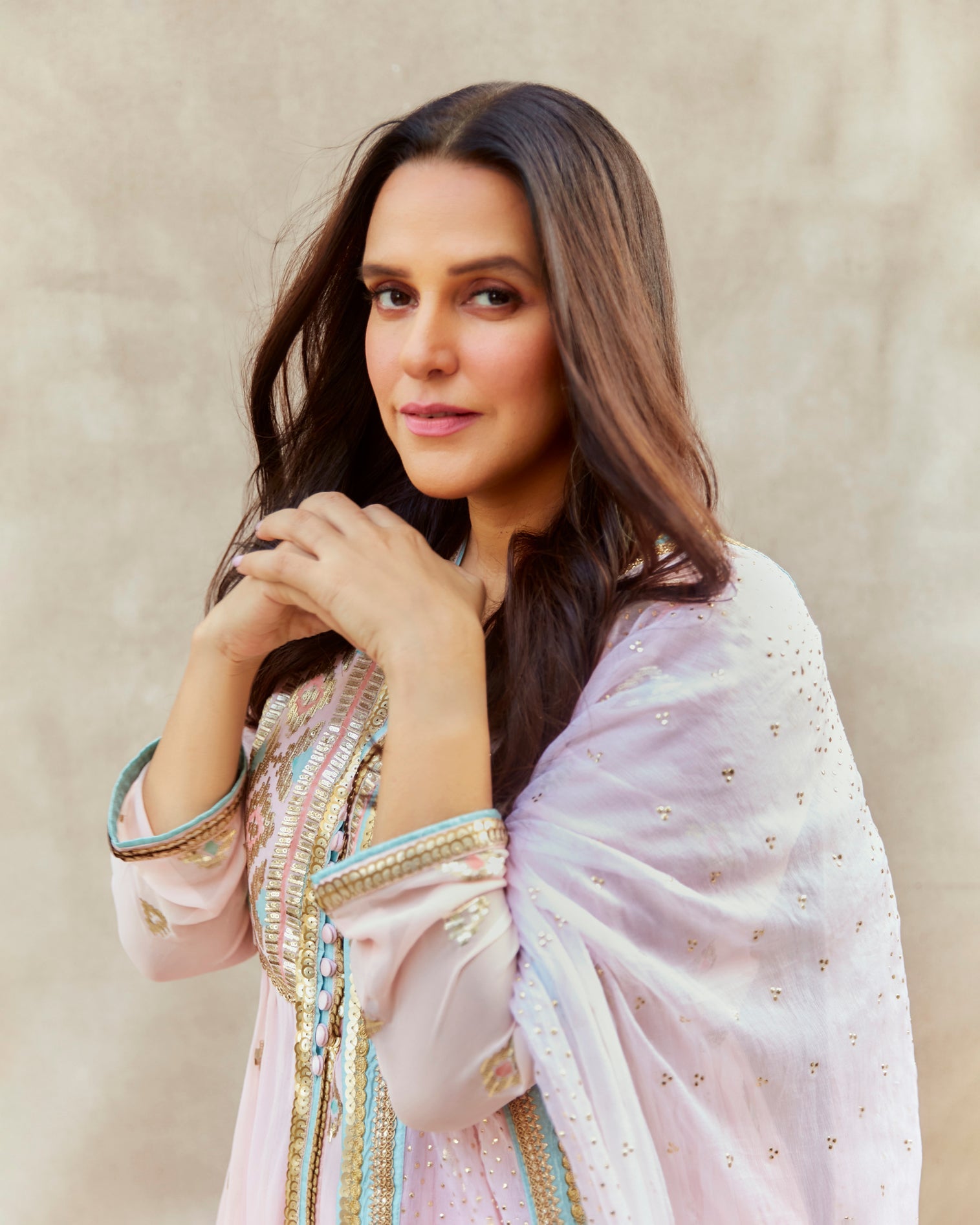 Neha Dhupia In Aziza Tiered Ag Set