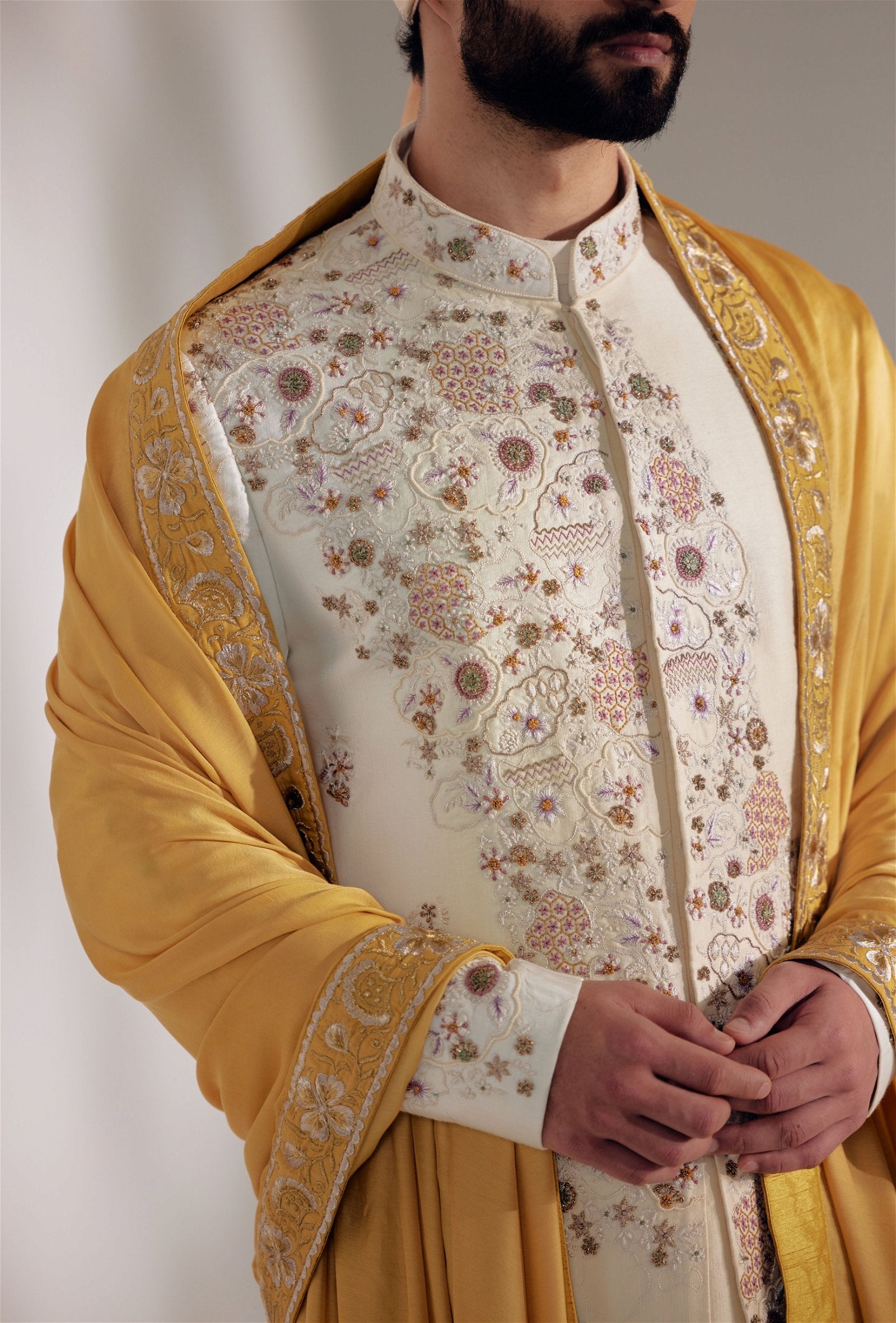 Ivory Ochre Sherwani Set