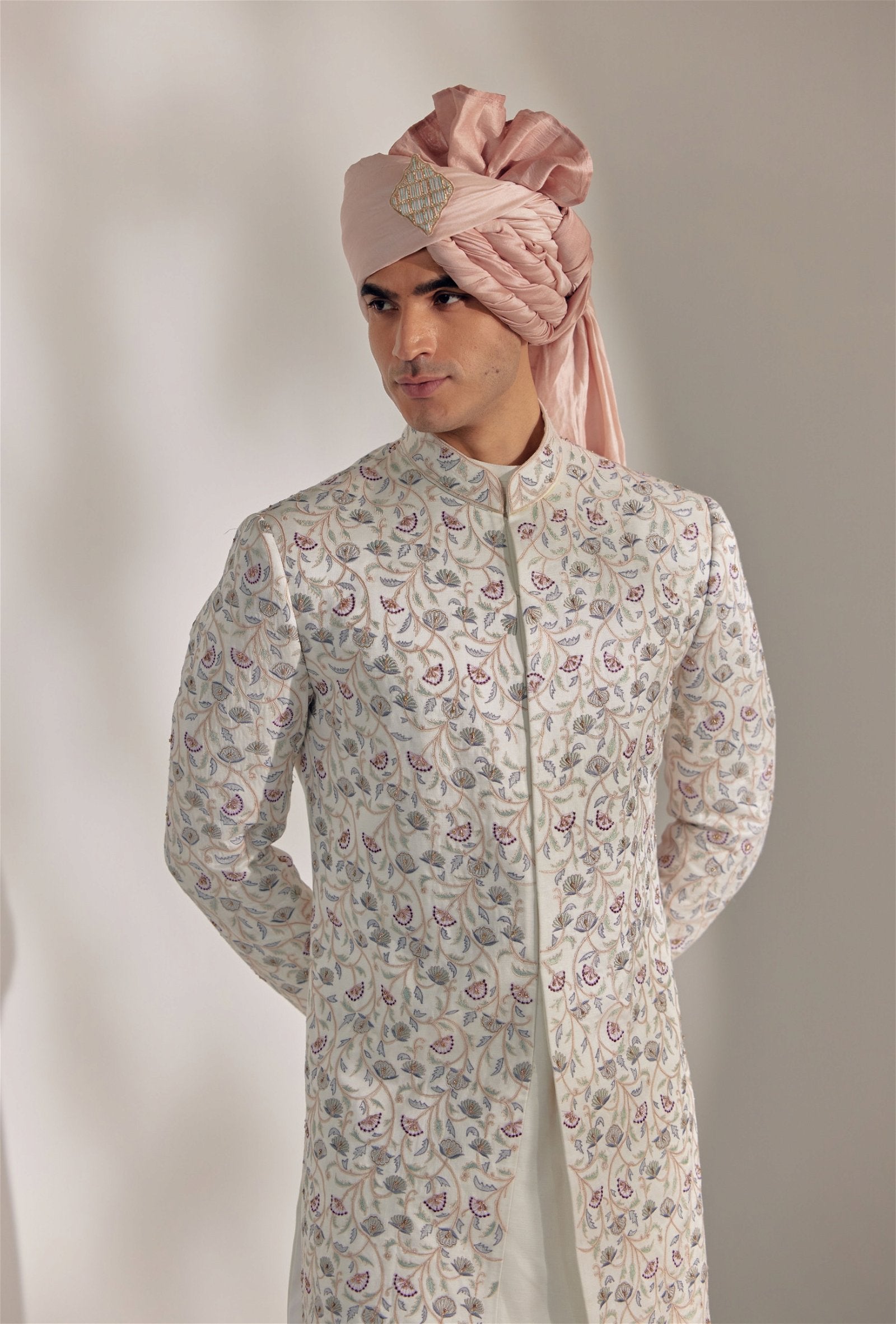 White Vine Sherwani Set