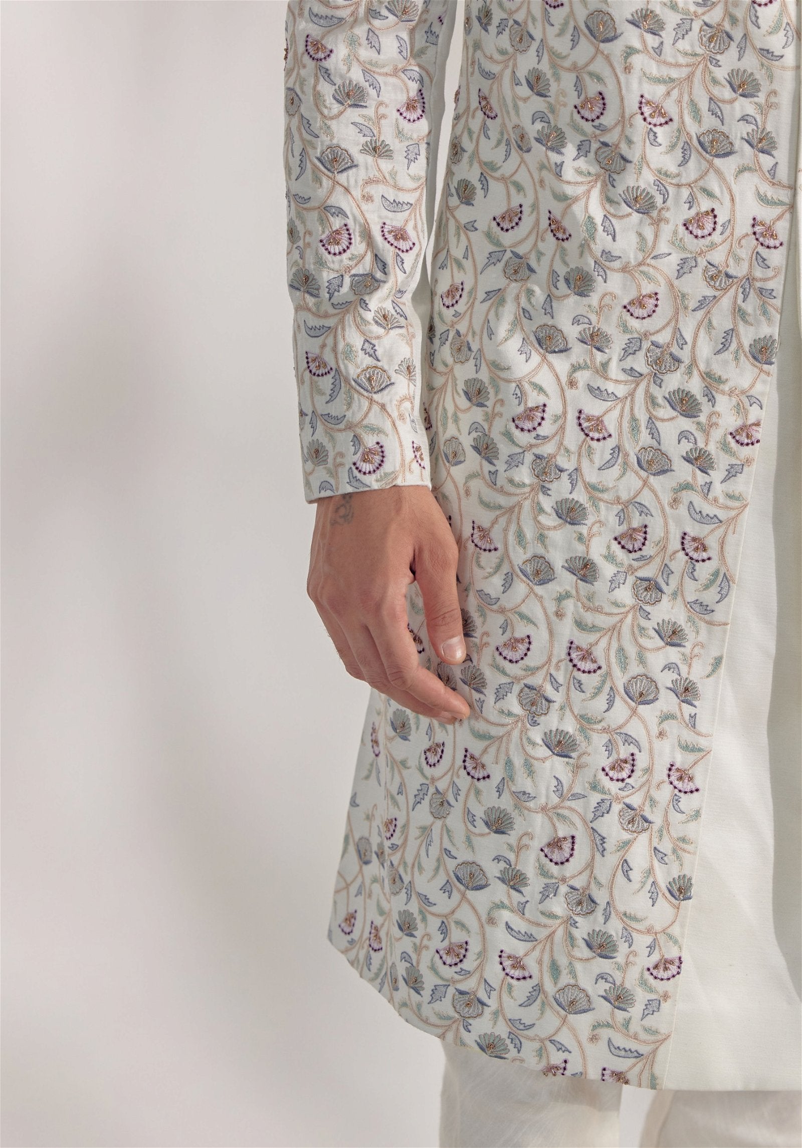 White Vine Sherwani Set