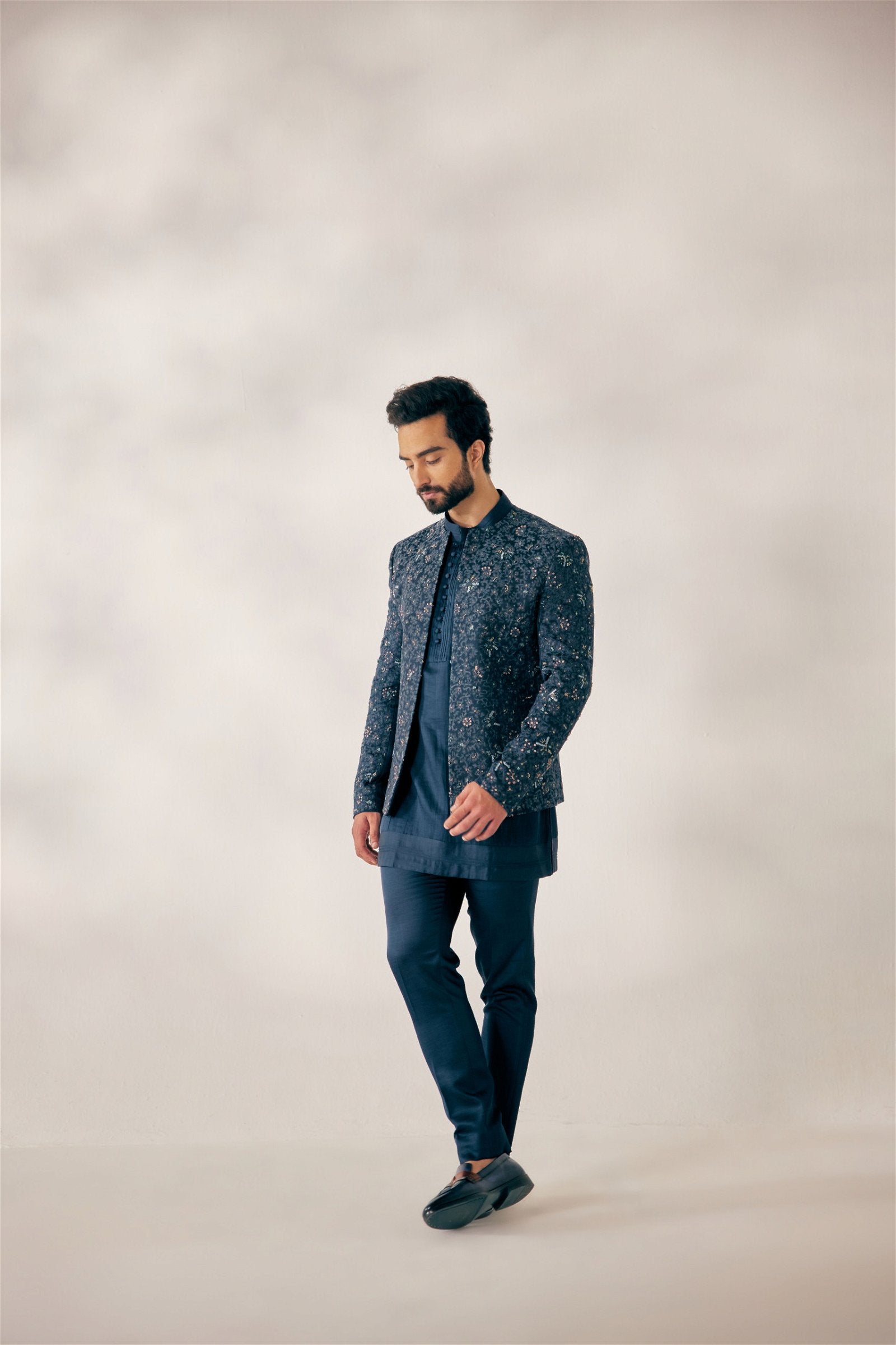 Blue Page-3 Short Jacket Set