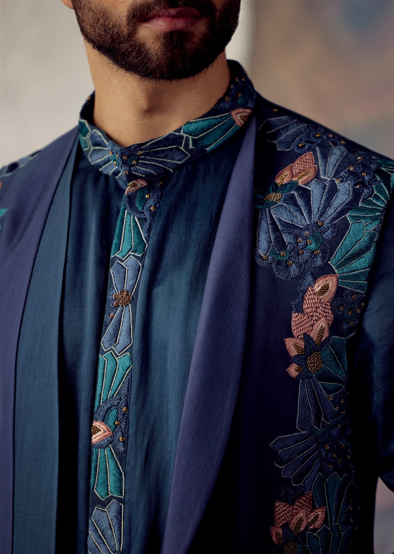 Portrait In Peacock Blue Shrug Set