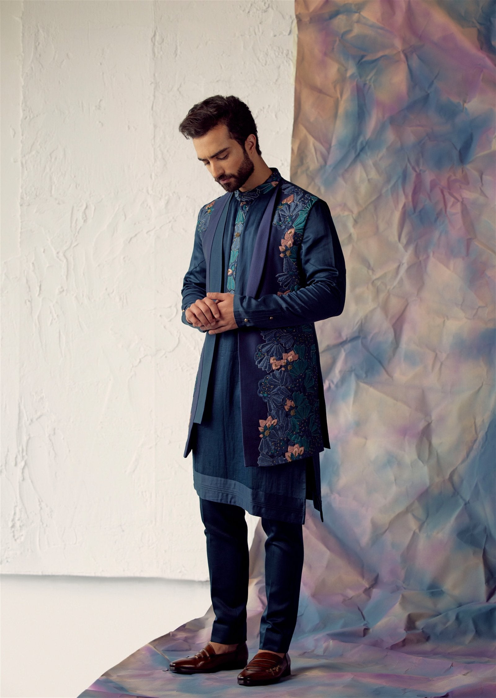 Portrait In Peacock Blue Shrug Set